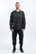 Thom Krom,Mens Cargo Trousers,Black,Elasticated Cuffs,Integrated Cinch Belt,Cargo Pockets On The Sides,Zippered Front Pockets,Full Body