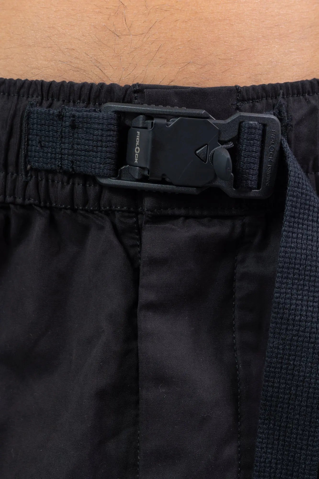 Thom Krom,Mens Cargo Trousers,Black,Elasticated Cuffs,Integrated Cinch Belt,Cargo Pockets On The Sides,Zippered Front Pockets,Detailed Photo Of the Belt