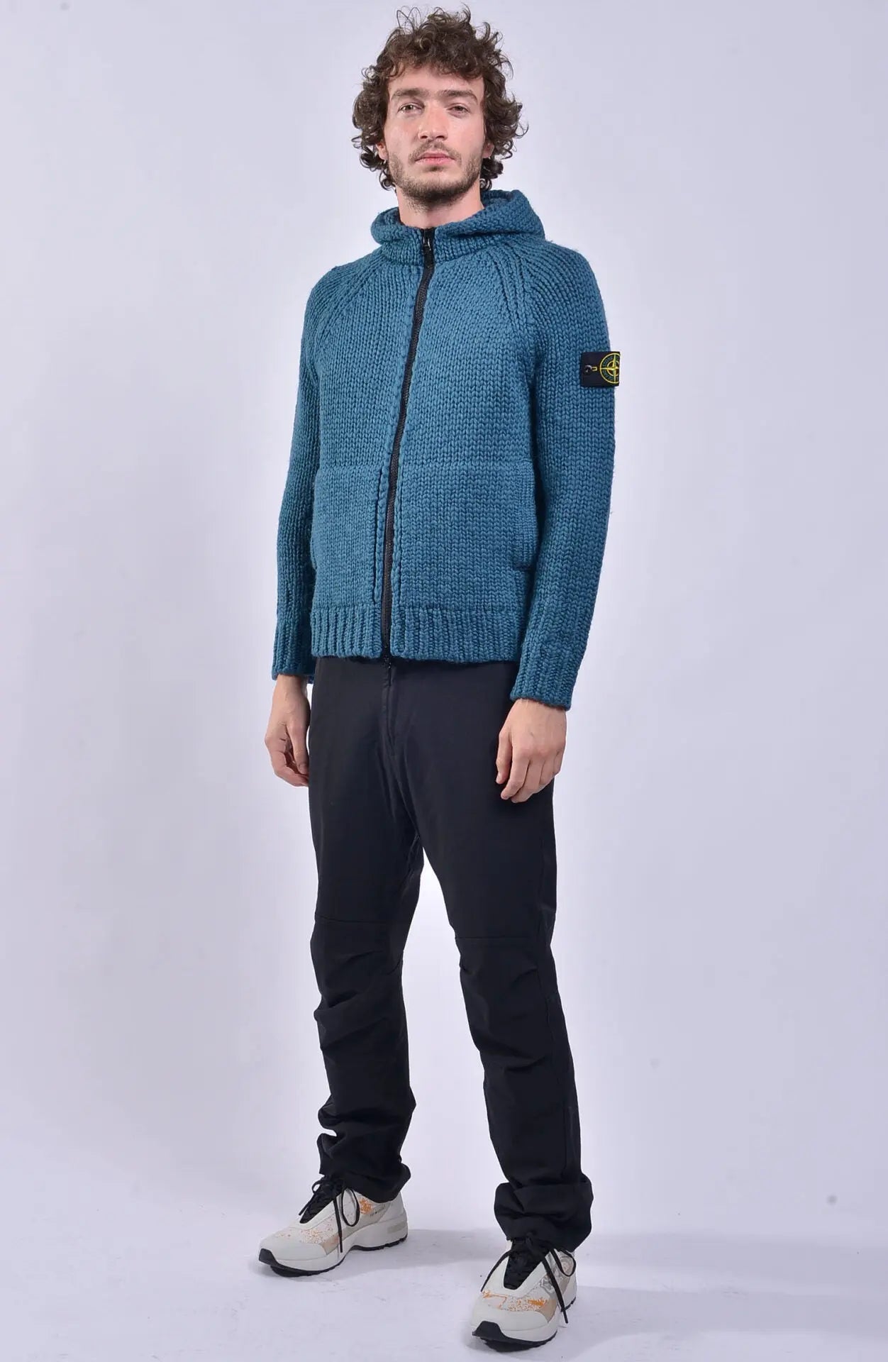 Stone Island, Mens Pants, Chino Trousers, Black, V0029, Stone Island Snaps, Pockets, YKK Zippers, Straight Leg pants, Full Body Front Photo. 