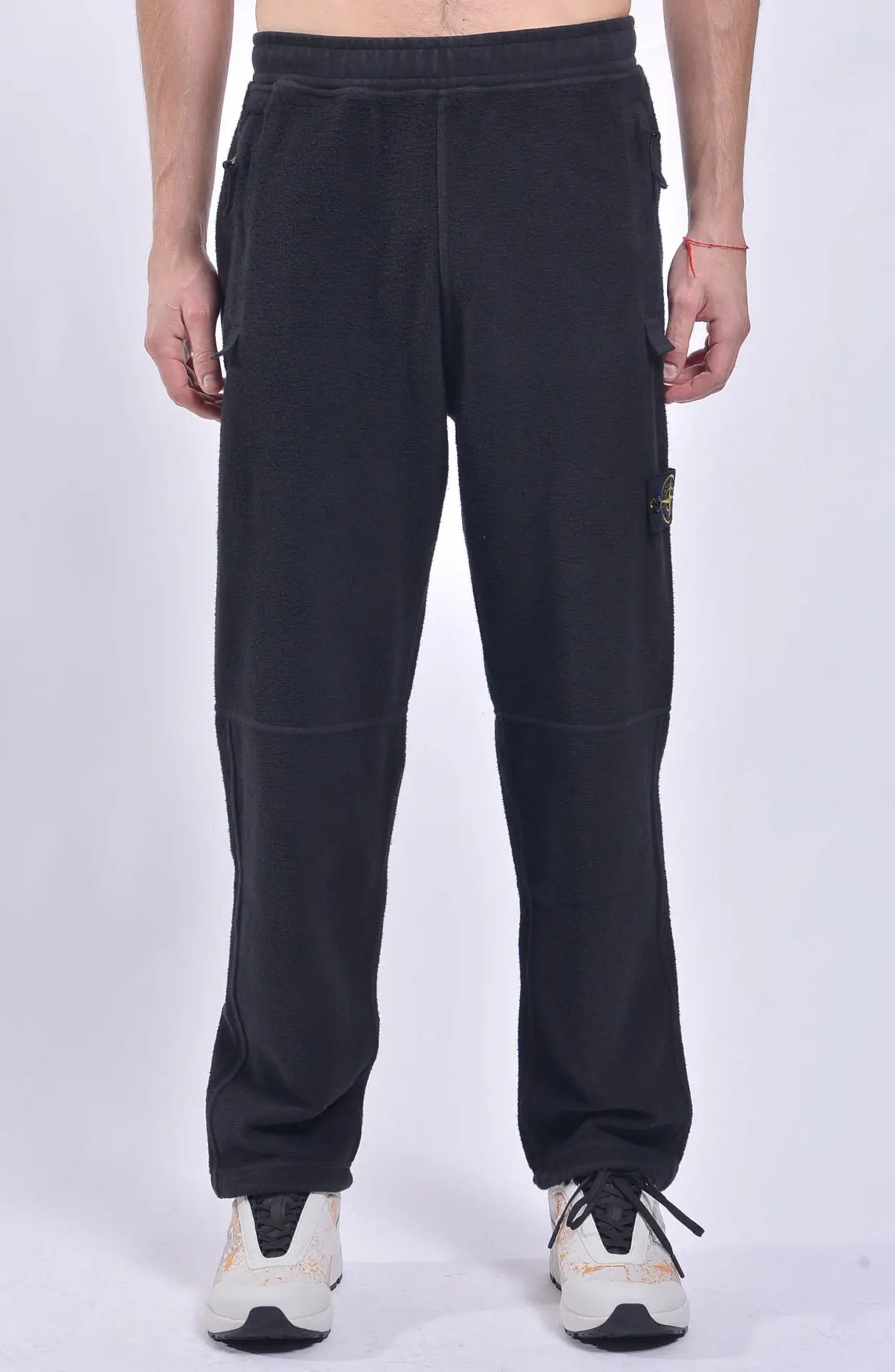Stone Island, Mens Sweatpants, Black, Fleece Jogger Pants, Stone Island Badge, Drawstrings, YKK Zippers, Front Photo. 