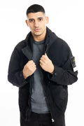 Stone Island, Mens Jacket, Black V0029, Hooded, Two-way zip, Compass Badge, Logo-patch, YKK Zippers, Bellows Pockets, Stone Island Snap Pockets, Adjustable Cuffs, Front View Unzipped. 