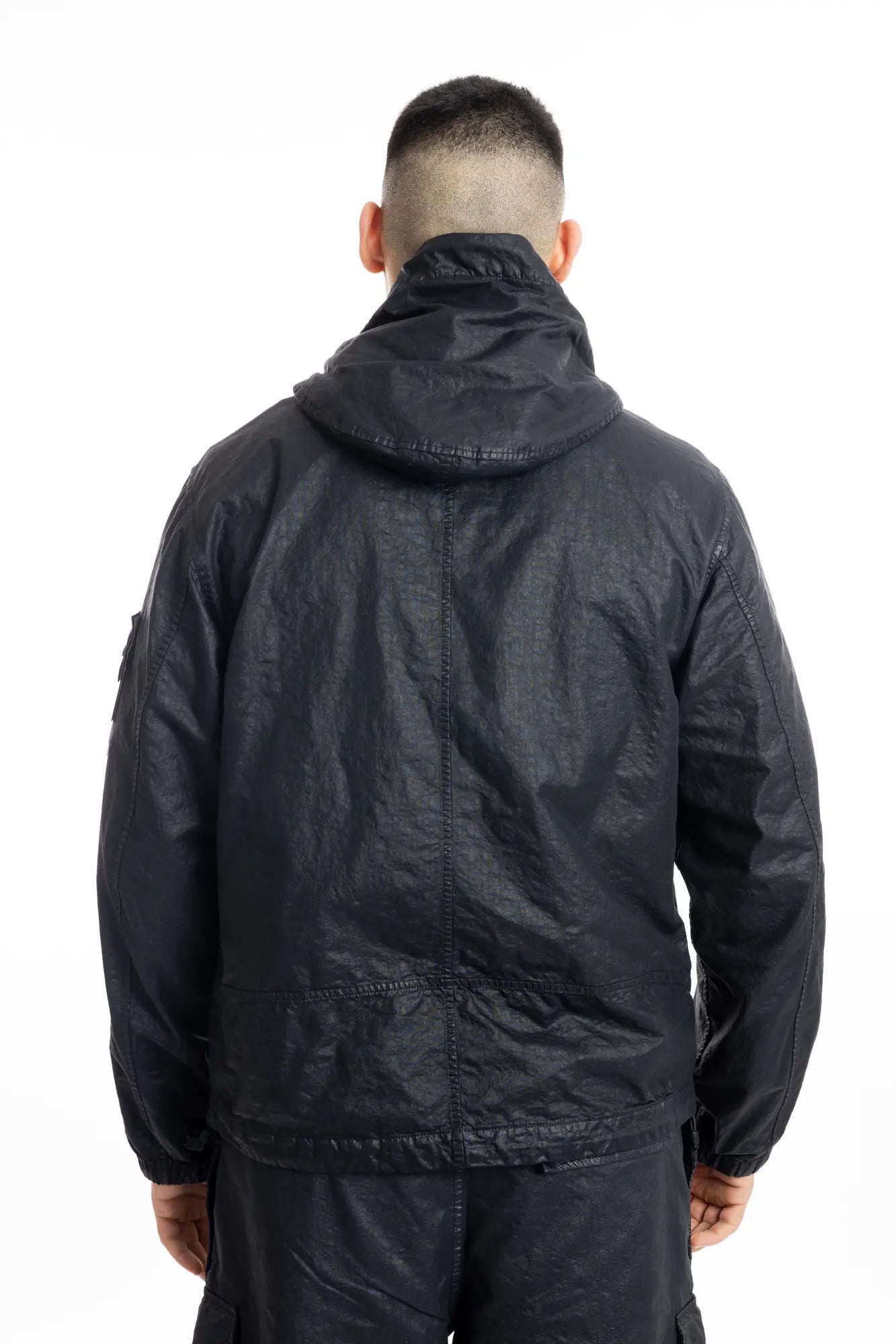 Stone Island, Mens Jacket, Black V0029, Hooded, Drawcord, Elasticated cuffs and hem, Full Zip, YKK Zippers, Compass Badge, Logo-patch, Side Pockets, Back Photo. 