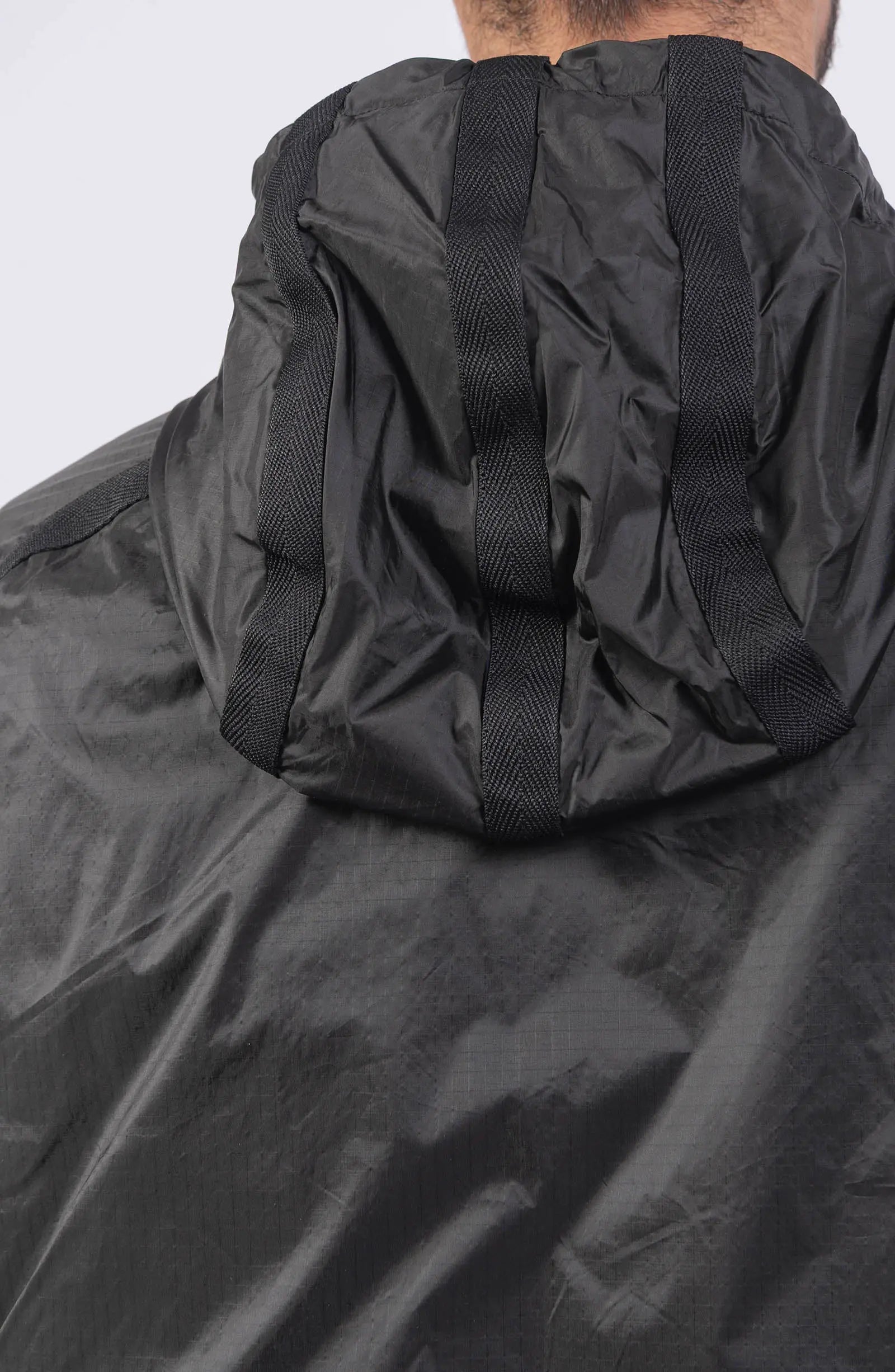 Stone Island, Mens Jacket, Windbreaker, Black V0029, Semi-Transparent, Elasticated Cuffs, Full Zip, YKK Zippers, Compass Badge, Logo-Patch, Side Pockets, Hooded, Hood Close-up. 