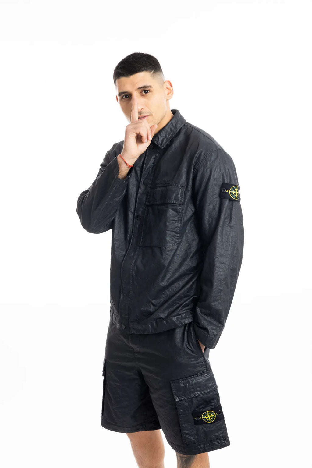 Stone Island, Mens Jacket, Black V0029, Compass Badge, Bellows Pocket, Logo-patch, Stone Island Snaps, Collar, Flap Pocket, Hand in Pocket. 