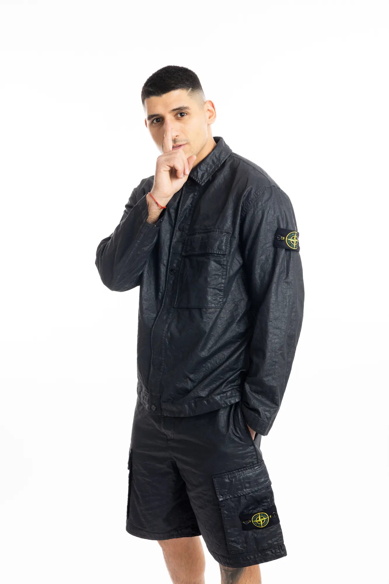 Stone Island, Mens Jacket, Black V0029, Compass Badge, Bellows Pocket, Logo-patch, Stone Island Snaps, Collar, Flap Pocket, Hand in Pocket. 