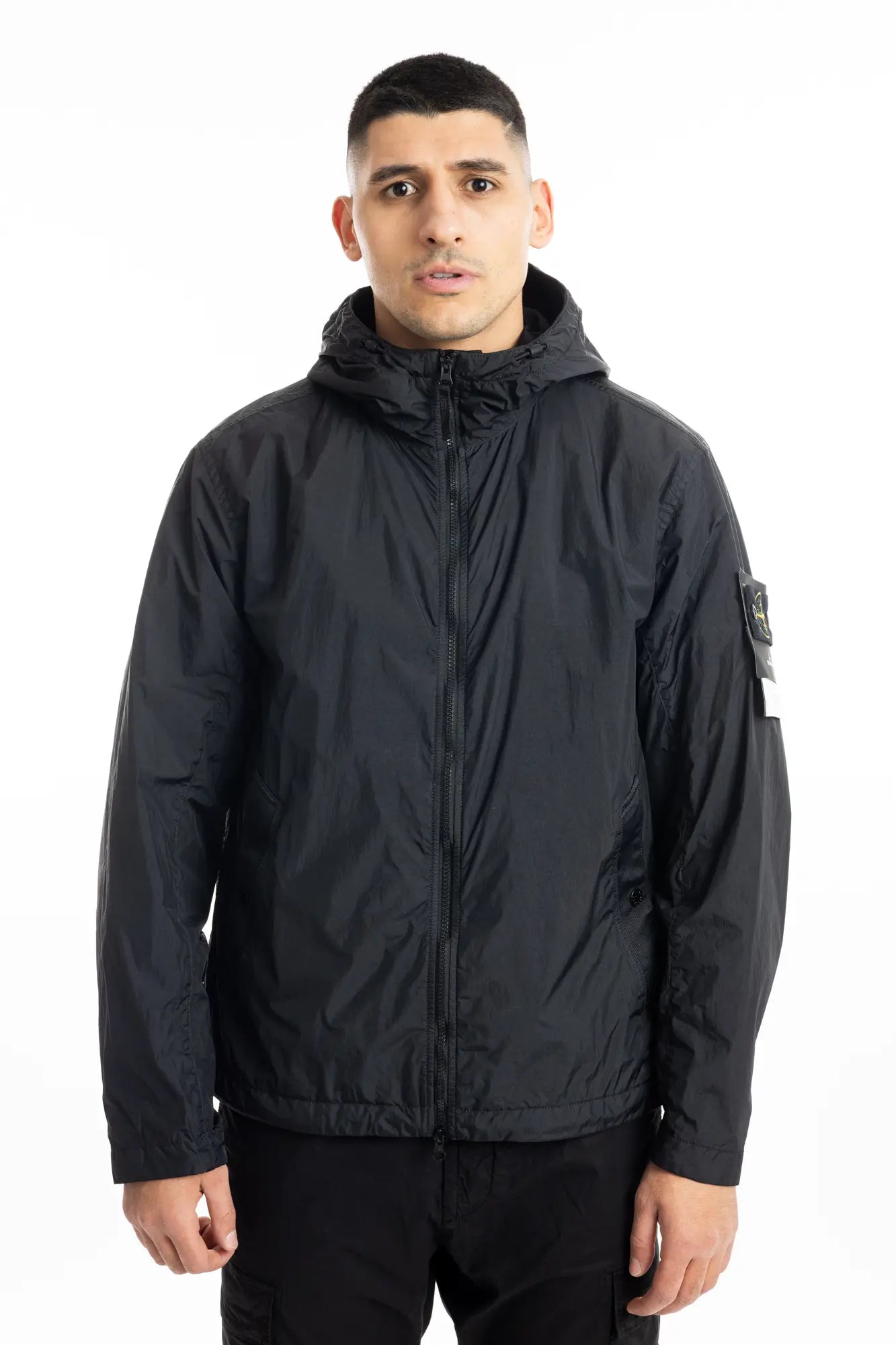 Stone Island, Mens Jacket, Black V0029, Compass Badge, Logo-patch, Full Zip, YKK Zippers, Side Pockets, Long Sleeves, Adjustable cuffs, Stone Island Buttons and snaps, Front Portrait. 