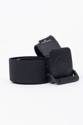 Stone Island, Mens Buckle, Black V0029, Matten Painted, Cowhide Details, Compass Logo, Front View. 
