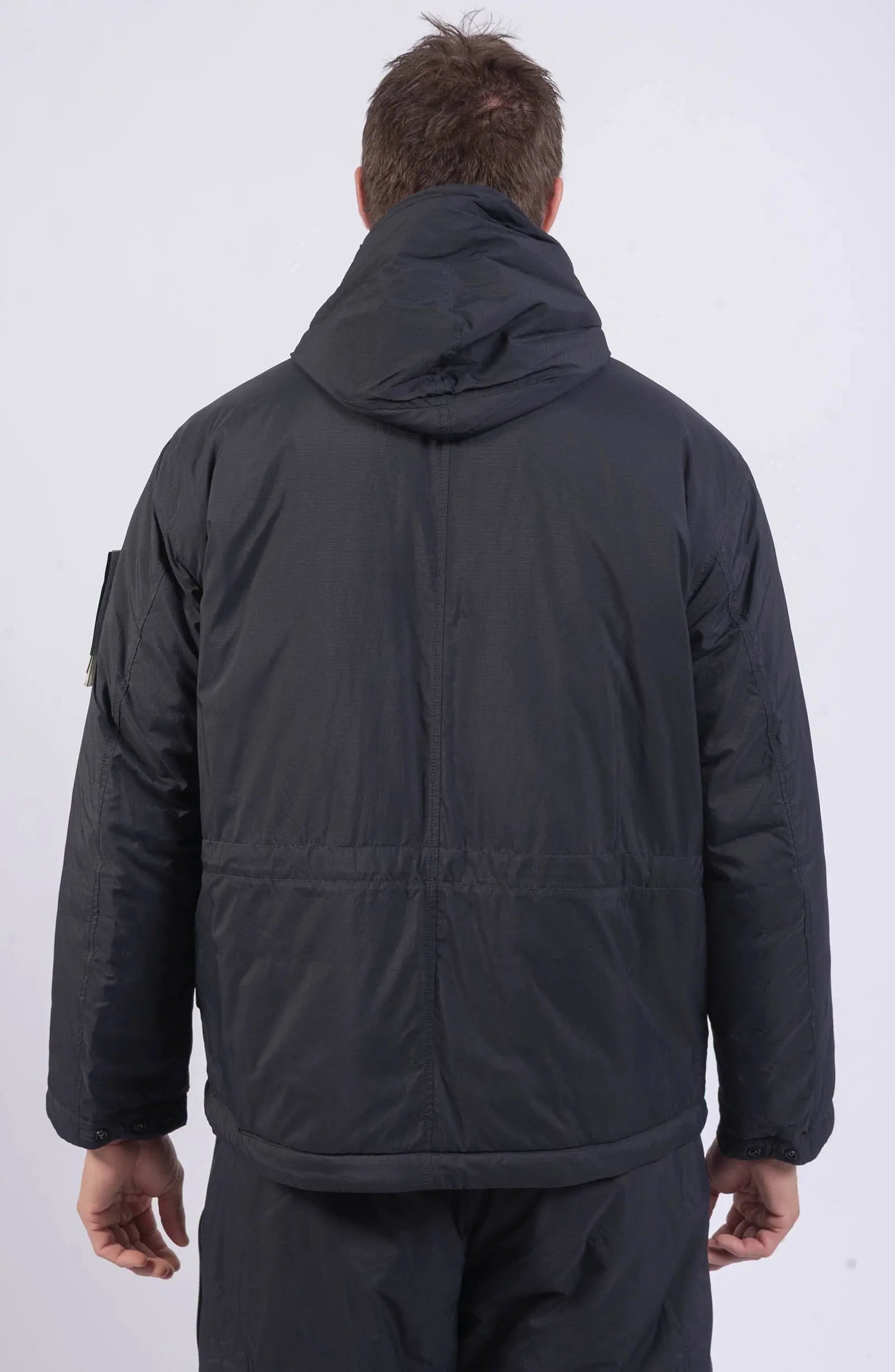 Stone Island, Mens Jacket, Black V0029, Compass Badge, Logo-Patch, Drawstring Hood, Hooded, Pockets, Full Zip, Ykk Zipper, Любо Чука, Back Photo. 