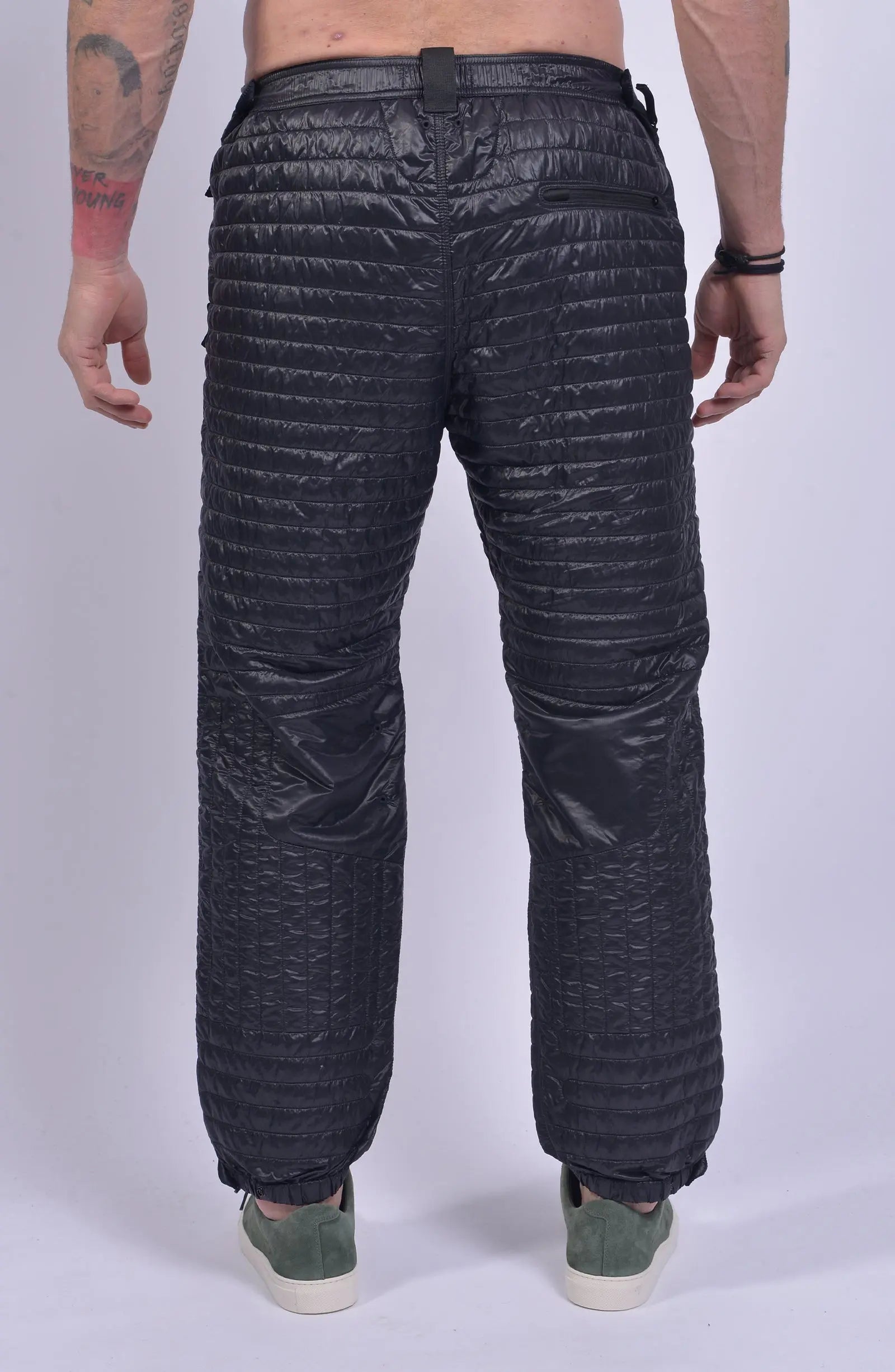 Stone Island, Mens Trousers, Black, Quilted, PrimaLoft Insulated, Stone Island Badge, Compass Badge, Elasticated Waistband, Elasticated Ankles, Side Pockets, YKK Zippers, Back Shot. 