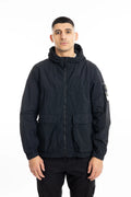 Stone Island, Mens Short Parka Jacket, Black V0029, Full Zip, Compass Badge, Logo-patch, Ykk Zippers, Pockets, Hooded, Drawstring, Elastic Cuffs and Hem, Front View. 