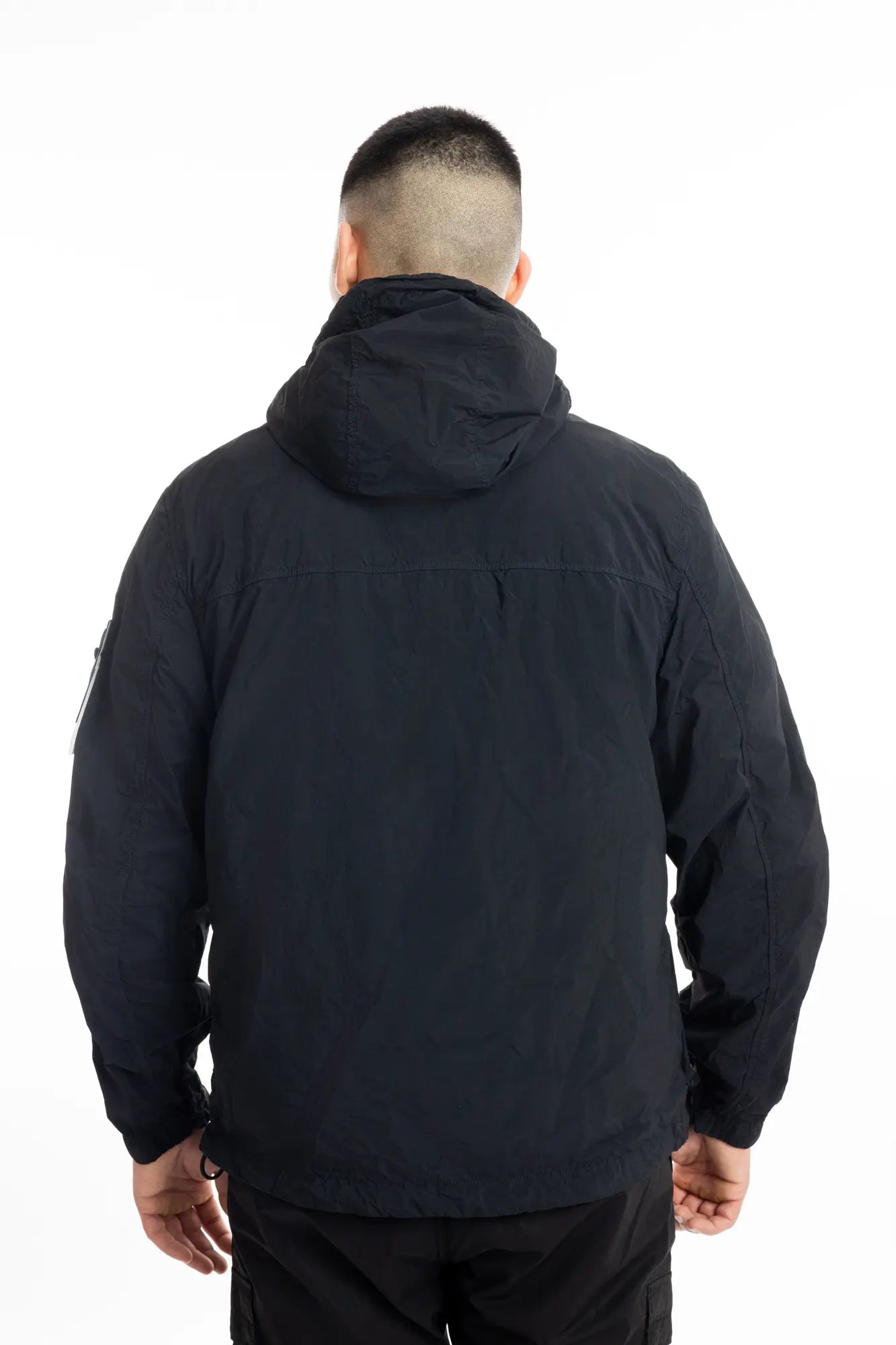 Stone Island, Mens Short Parka Jacket, Black V0029, Full Zip, Compass Badge, Logo-patch, Ykk Zippers, Pockets, Hooded, Drawstring, Elastic Cuffs and Hem, Back Photo. 