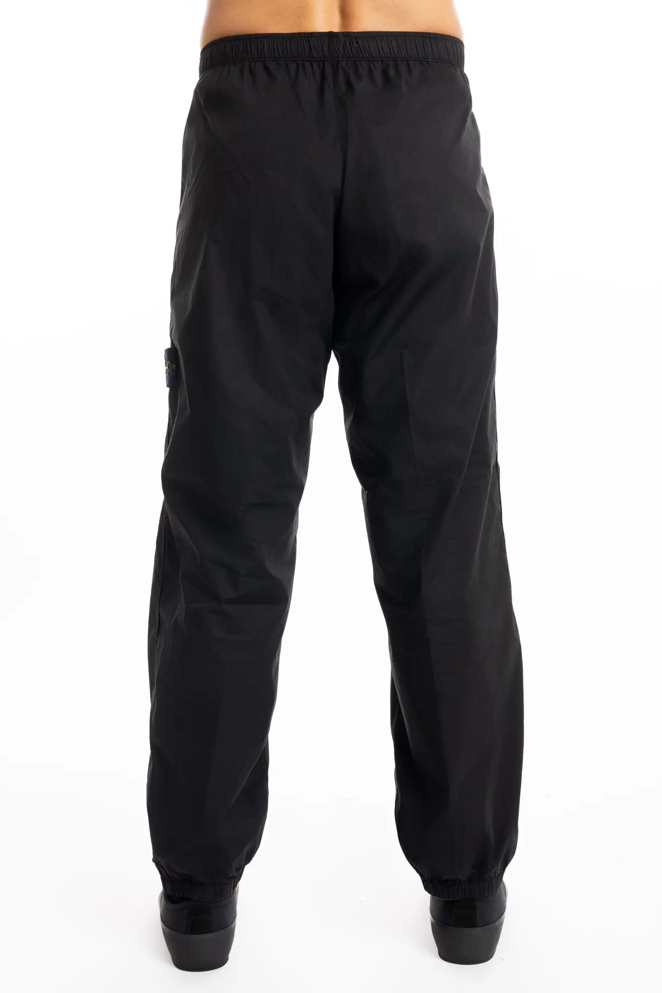 Stone Island, Mens Pants, Black, Elasticated cuffs and waistband, Compass badge, Zip Side Pockets, YKK Zippers, Back Photo. 