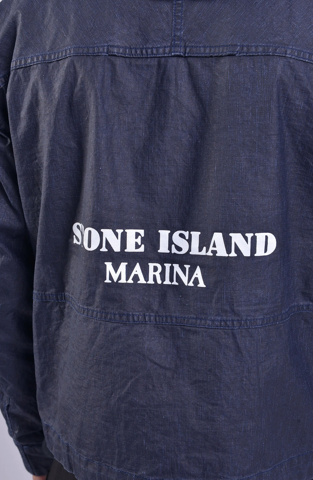 Stone Island, Mens Blouson, Royal Blue (V0027), Resin Coated, Non-toxic, Stone Island Buttons, YKK Zipper, Water repellent, Side Pockets, Stone Island Marina Back Print Close-up Photo. 