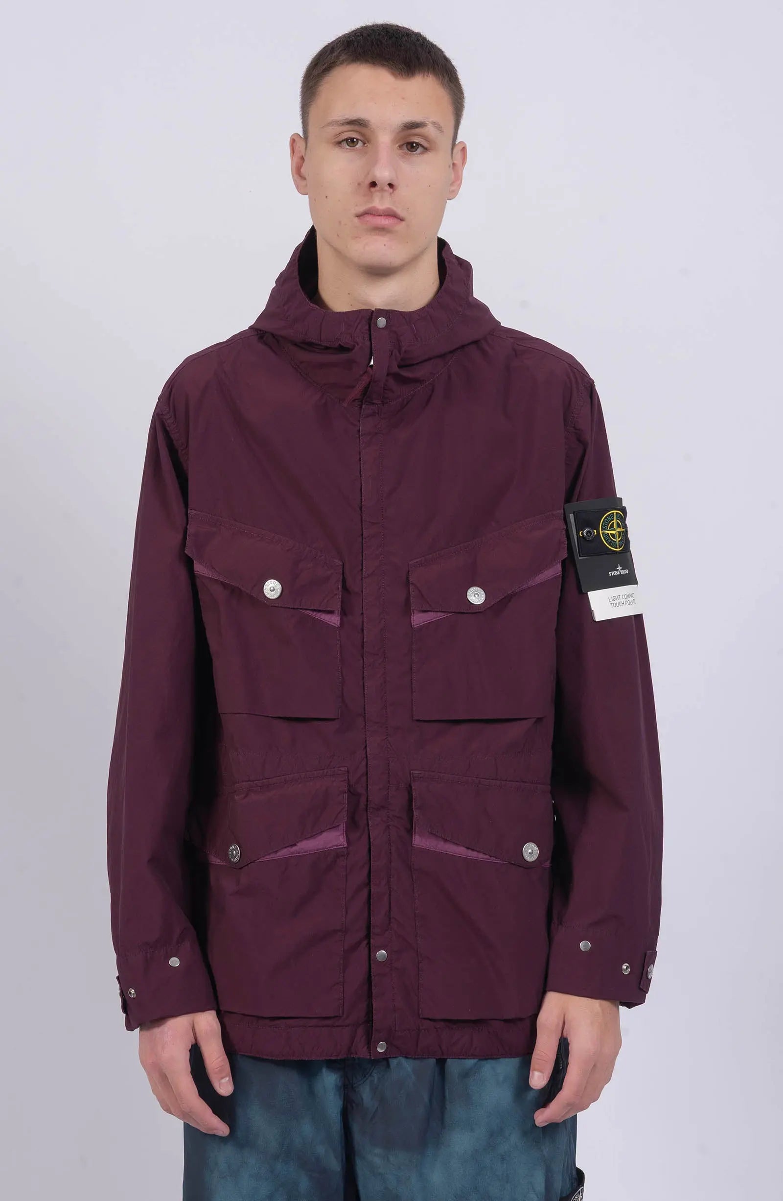 Stone Island, Mens Jacket, Red/Burgundy V0017, Pockets, Hood, Compass Badge, Stone Island Buttons, Ykk Zippers, Front Photo. 