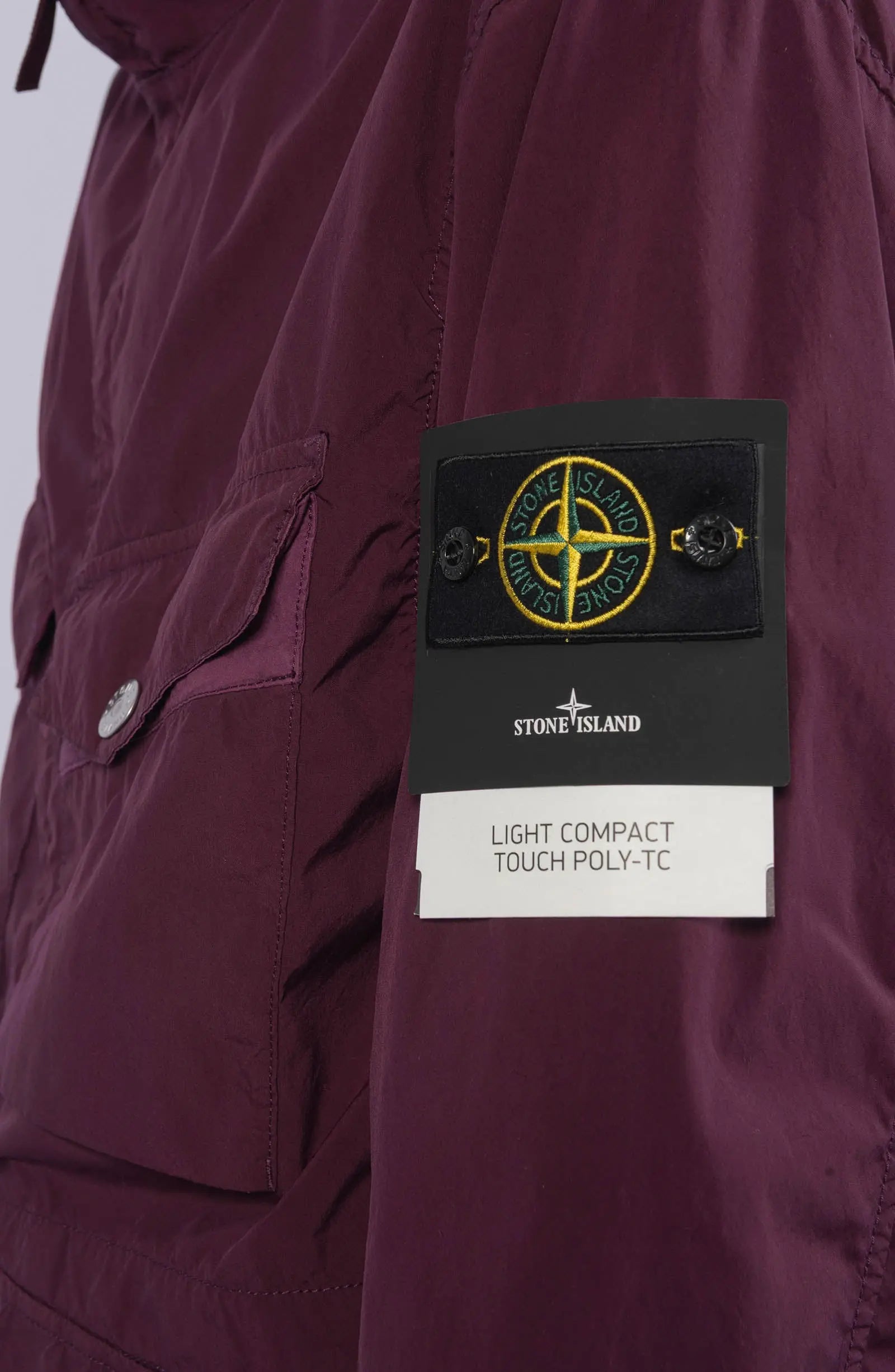 Stone Island, Mens Jacket, Red/Burgundy V0017, Pockets, Hood, Compass Badge, Stone Island Buttons, Ykk Zippers, Badge Close-up. 