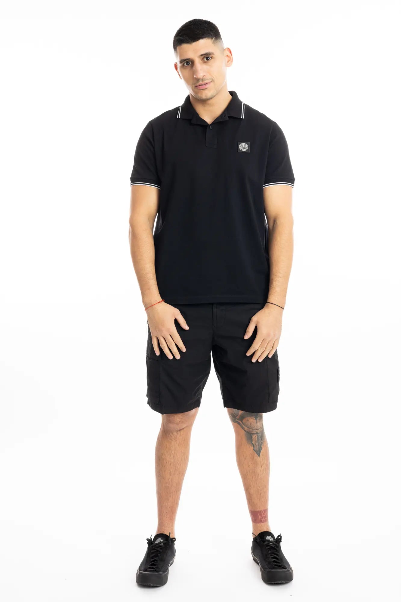 Stone Island, Mens Bermuda Shorts, Black V0029, Cargo Pockets, Compass Badge, Logo-Patch, Stone Island Button, Zip Fly, Side Pockets, Full Body Photo. 