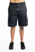 Stone Island, Mens Shorts, Black V0029, Nylon Panama, Organic Feel, Cargo Pockets, Side Pockets, Compass Badge, Logo-patch, Zip Fly, Belt Loops, Front View. 