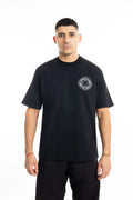 Stone Island, Mens T-Shirt, Black V0029, Raised Print, Front and Back Print, Cotton Jersey, Crewneck, Compass Logo, 'Outline Compass' print, White Print, Black Cotton, 100% Cotton, Front Portrait. 