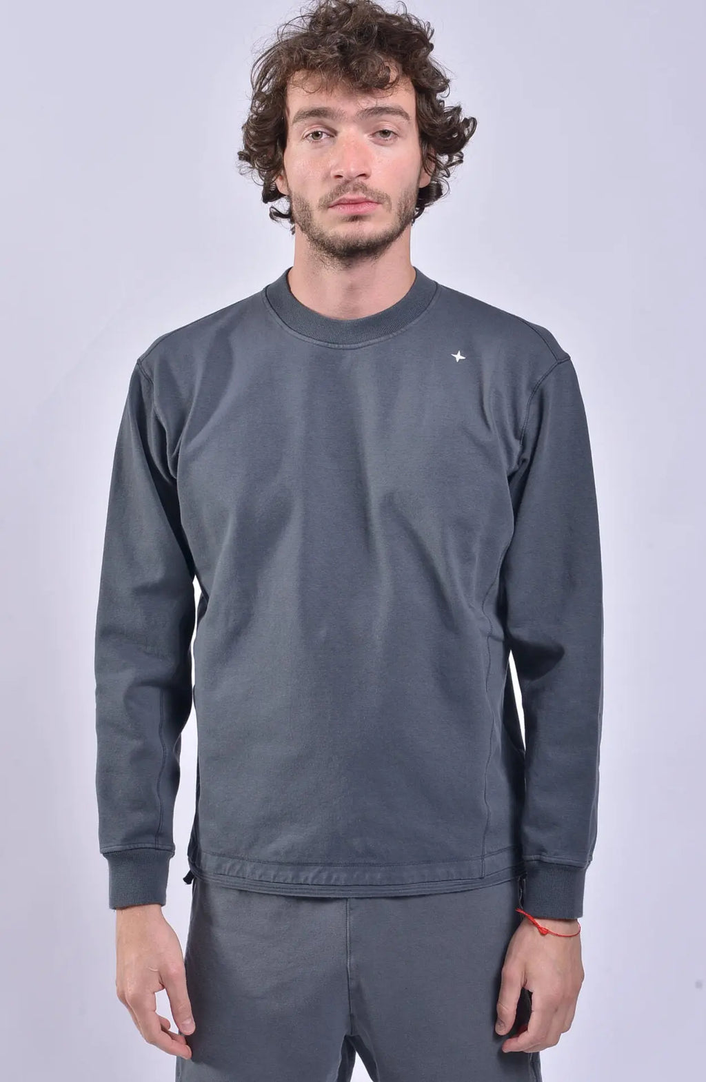 Stone Island, Mens Sweater, Crewneck, Grey, Long Sleeve, Embroidery, Stone Island Logo, Stone Island Stellina, Front Photo. 