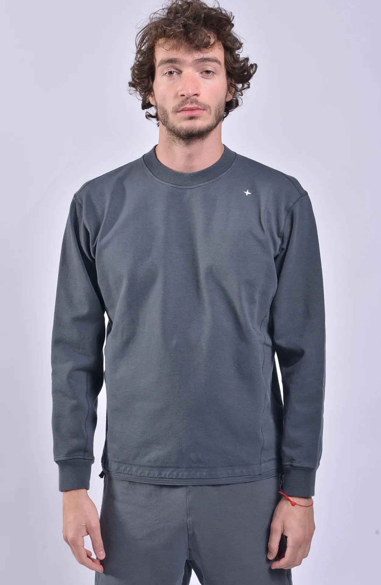 Stone Island, Mens Sweater, Crewneck, Grey, Long Sleeve, Embroidery, Stone Island Logo, Stone Island Stellina, Front Photo. 