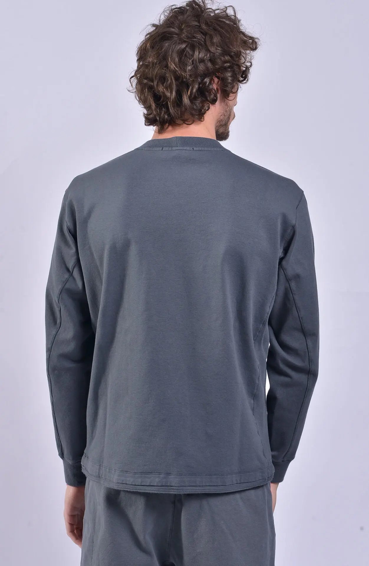 Stone Island, Mens Sweater, Crewneck, Grey, Long Sleeve, Embroidery, Stone Island Logo, Stone Island Stellina, Back Photo. 