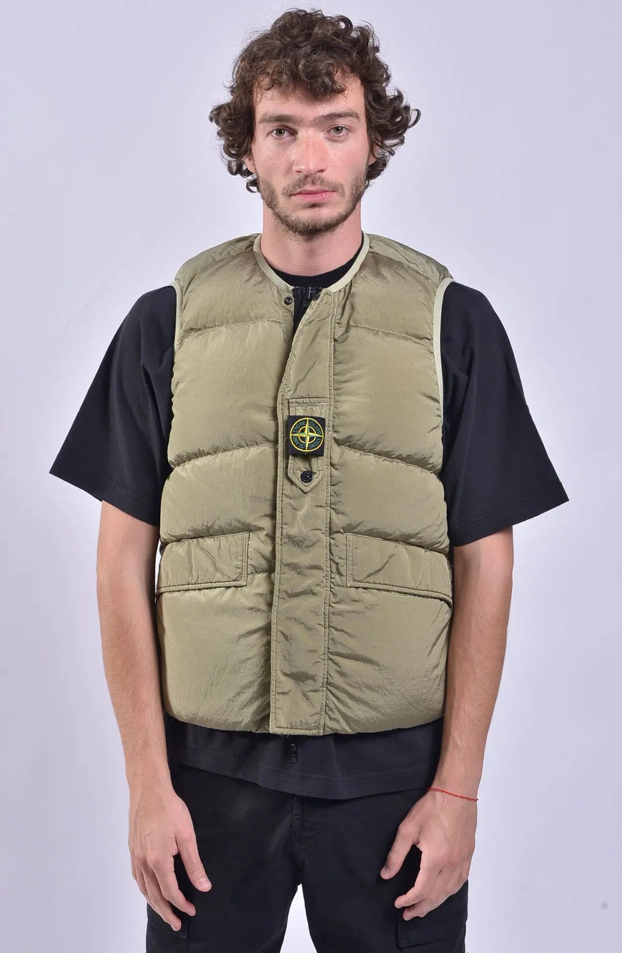 Stone Island, Mens Vest, Down Vest, Double-Faced Vest, Beige, Zippers, Pockets, Front Photo. 