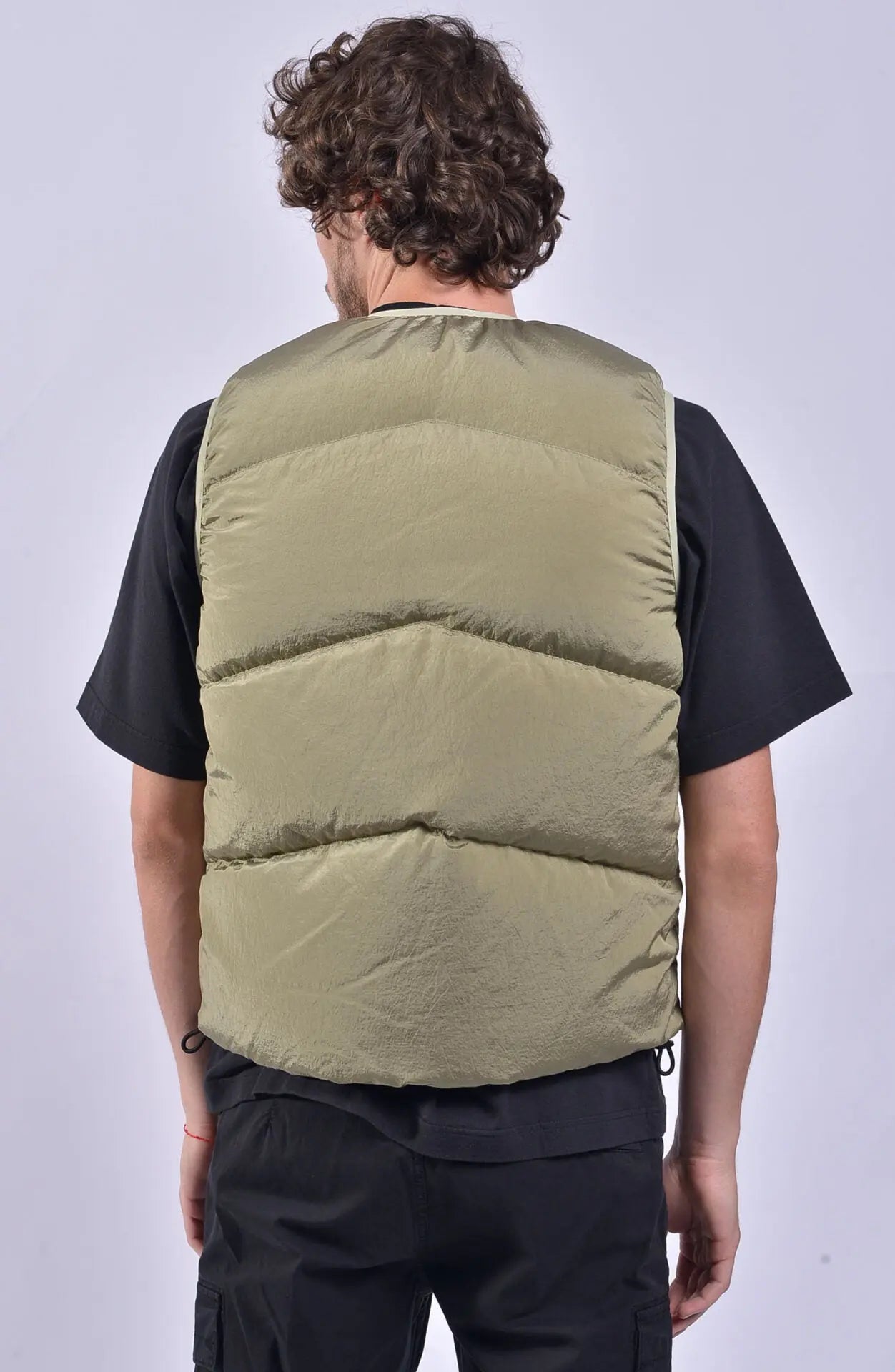 Stone Island, Mens Vest, Down Vest, Double-Faced Vest, Beige, Zippers, Pockets, Back Photo. 