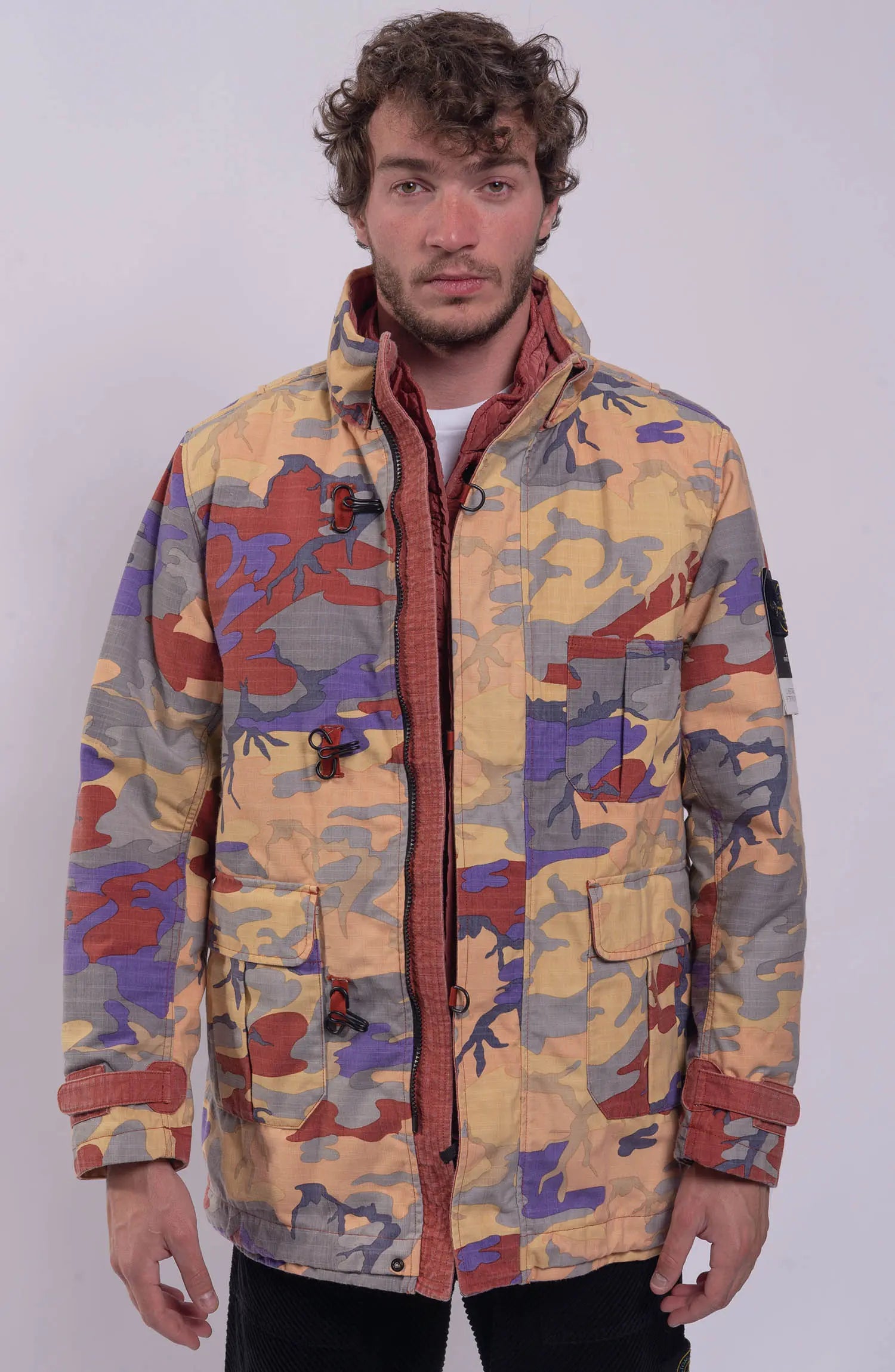 Stone Island, Mens Jacket, Detachable, Field Jacket, Camouflage and Red, Fibre Insulated, Front Photo