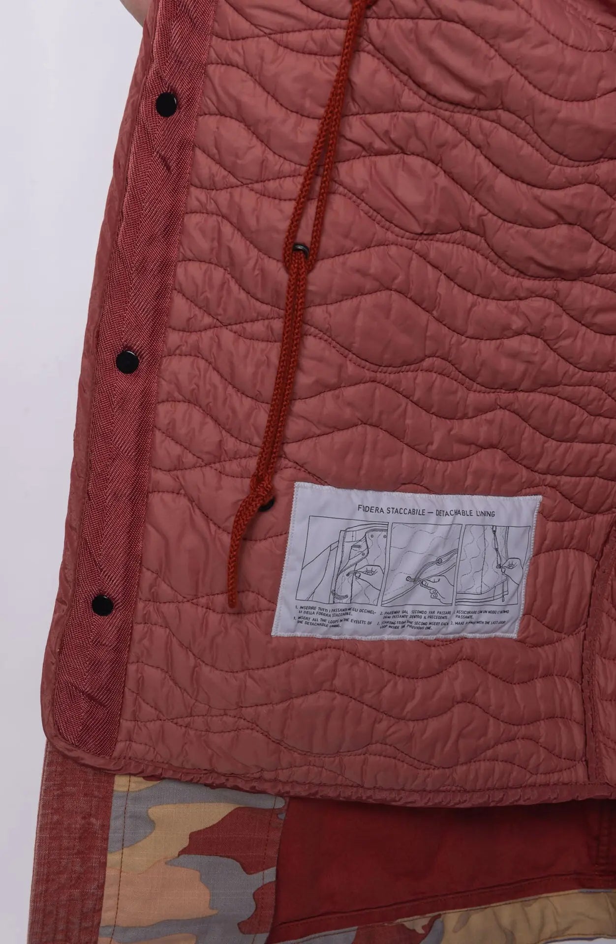 Stone Island, Mens Jacket, Camouflage and Red, Double detachable lining instructions, Mens field jacket, Inside Photo. 