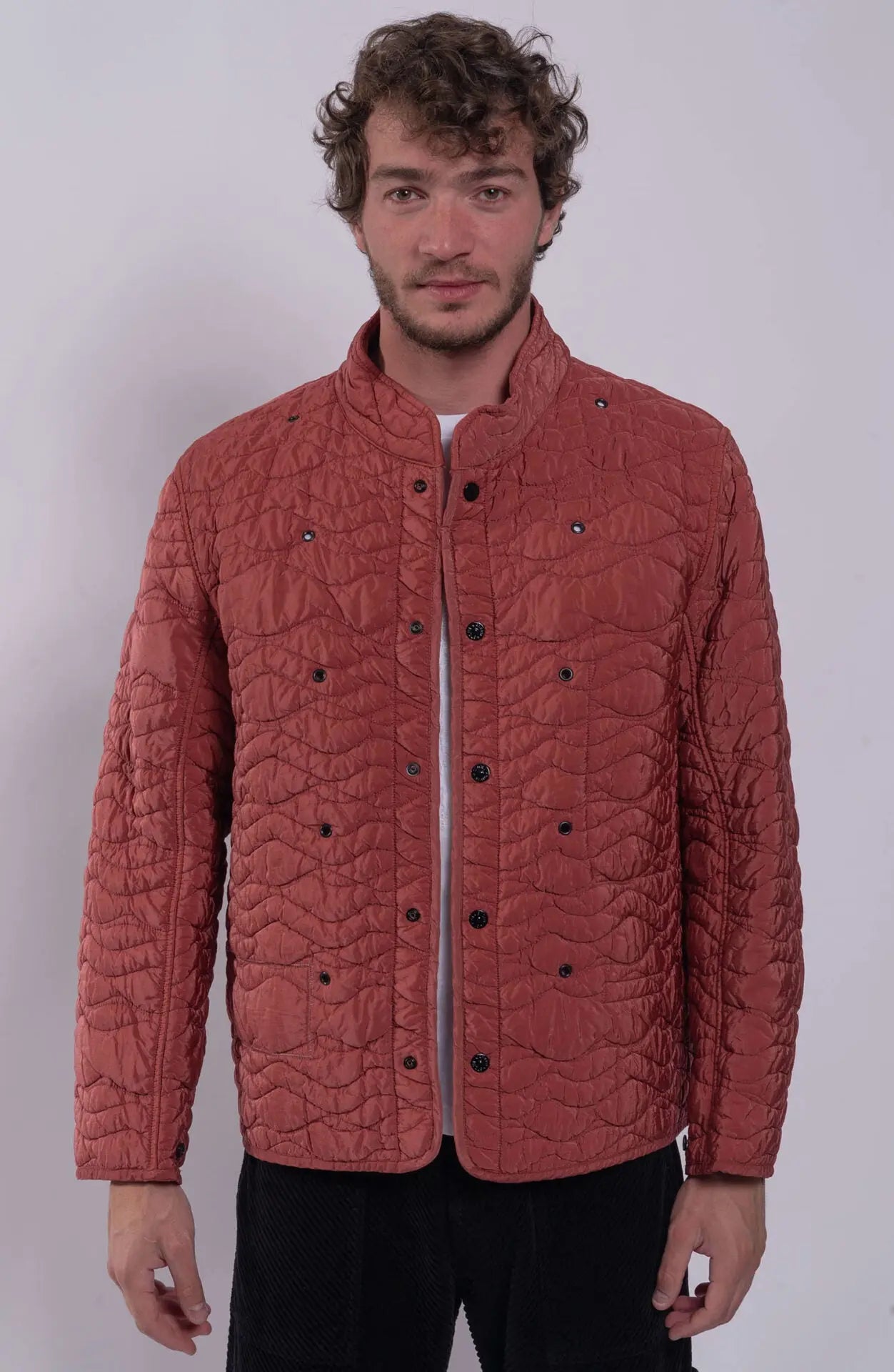 Stone Island, Stone Island Buttons, Mens Jacket, Red, Double detachable lining, Mens field jacket, Inside Lining Full Body Front Photo. 