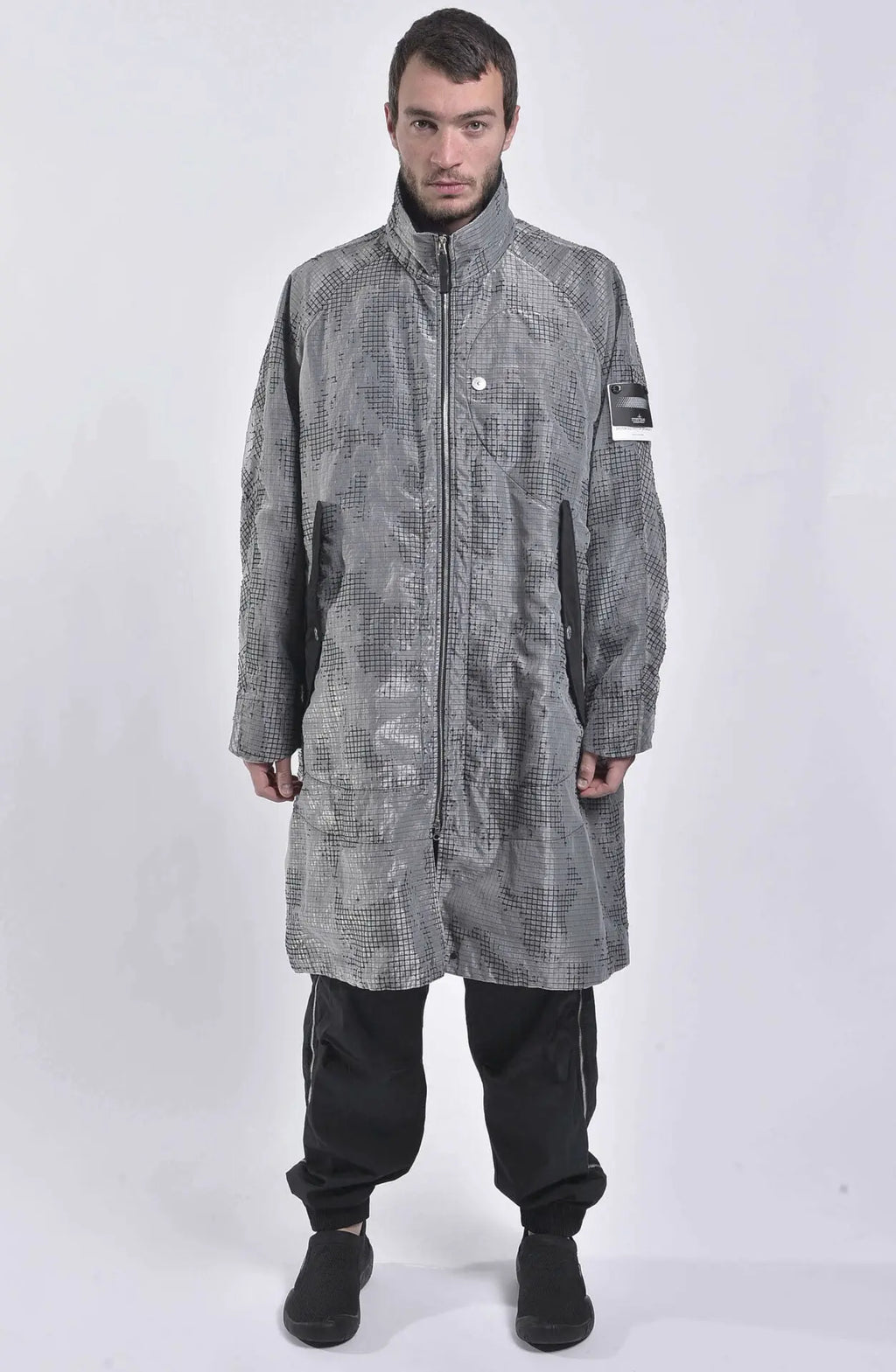 Stone Island, Shadow Project, Grey, Black, Mens Jacket, Fishtail Parka, Full Body Front Photo.