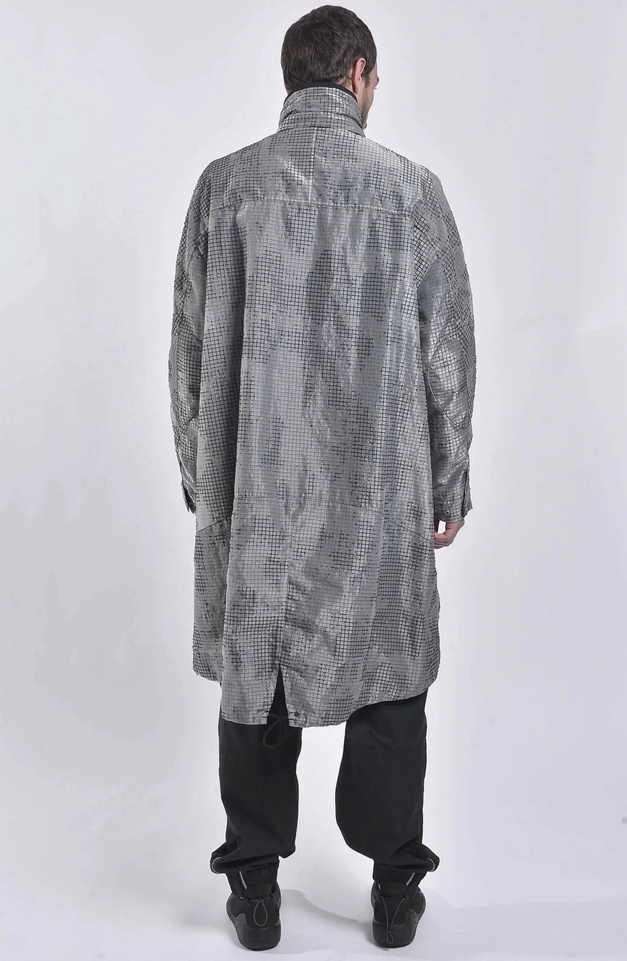 Stone Island, Shadow Project, Grey, Black, Mens Jacket, Ripstop Jacket, Ripstop Fishtail Parka, Full Body Back Photo. 