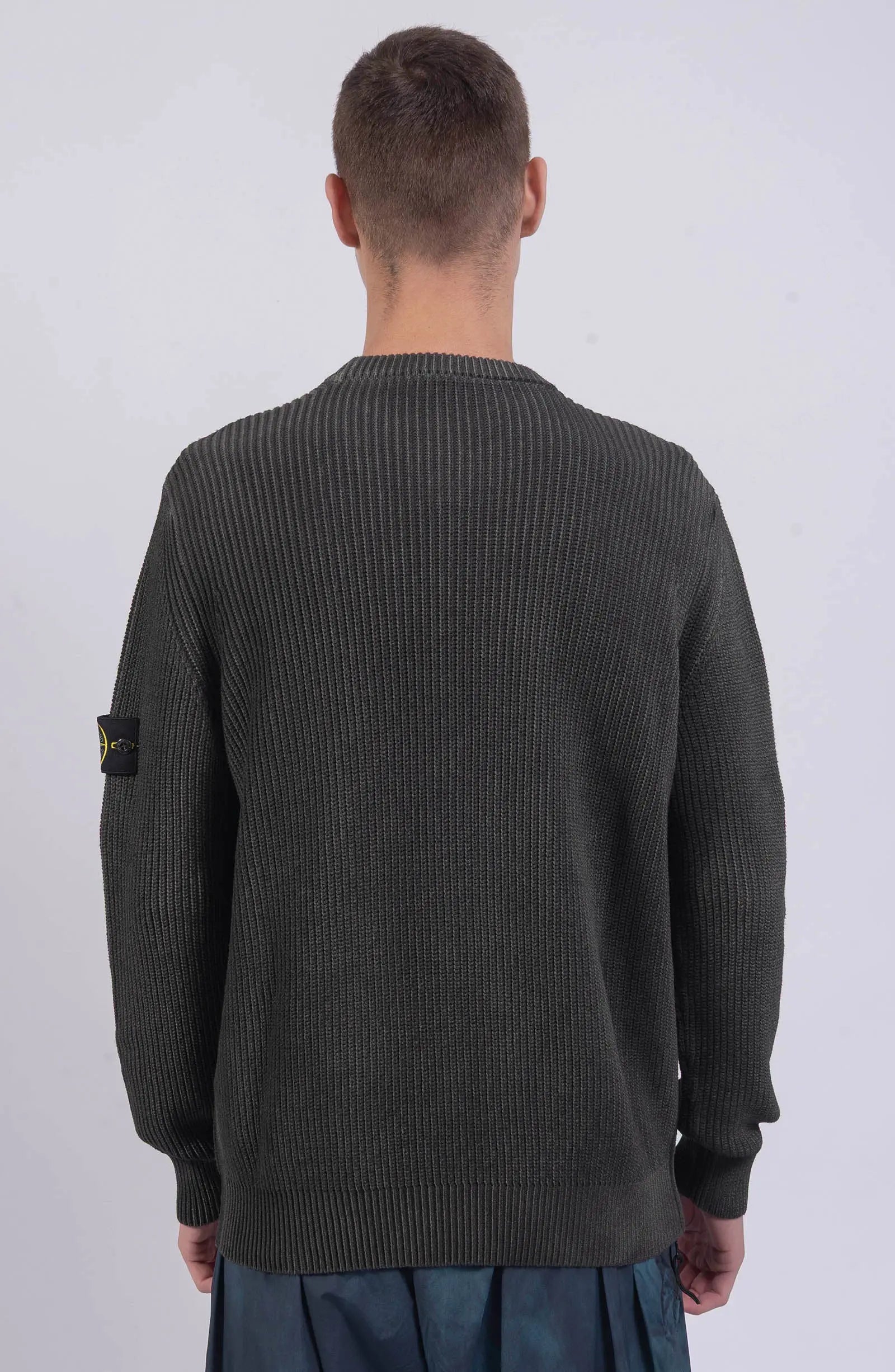 Stone Island, Mens Sweater, Grey V0062, Compass Badge, Two-Tone Gray, Knitwear, Back Photo. 