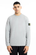 Stone Island, Mens Sweater, Melange Pearl Grey V0M61, Waffle, Knitwear, Long Sleeves, Compass Badge, Logo-patch, Ribbed Hems, Ribbed Cuffs, Front View. 