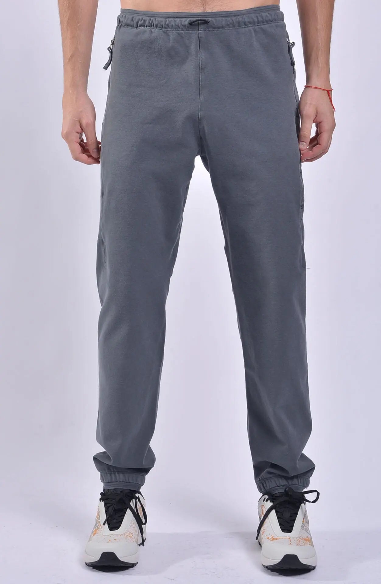 Stone Island, Mens Sweatpants, Grey, Elastic Cotton Fleece, Stellina Pants, Embroidery, Drawstring, YKK Zippers, Pockets, Front Photo. 