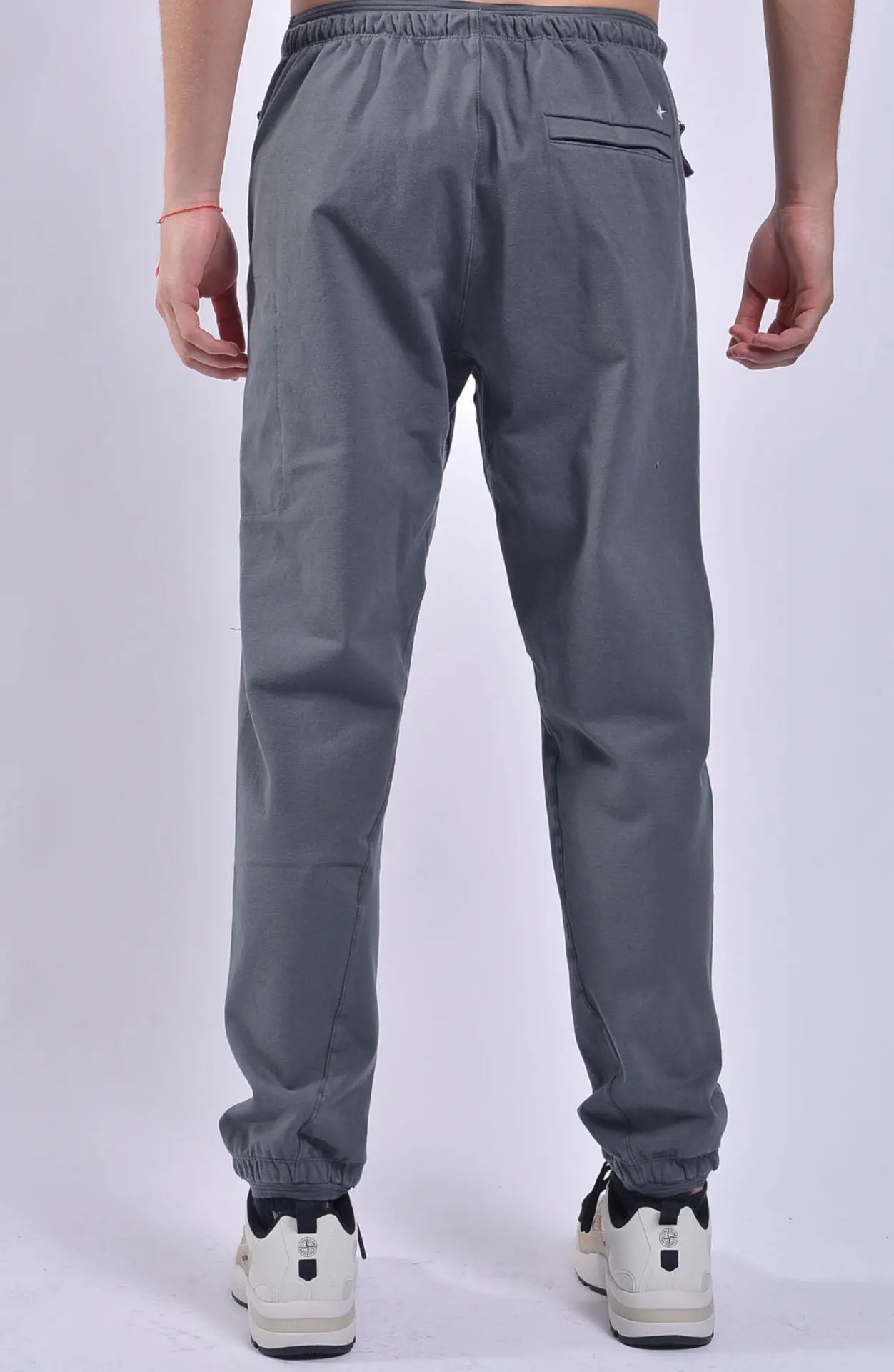 Stone Island, Mens Sweatpants, Grey, Elastic Cotton Fleece, Stellina Pants, Embroidery, Drawstring, Pockets, Back Photo. 