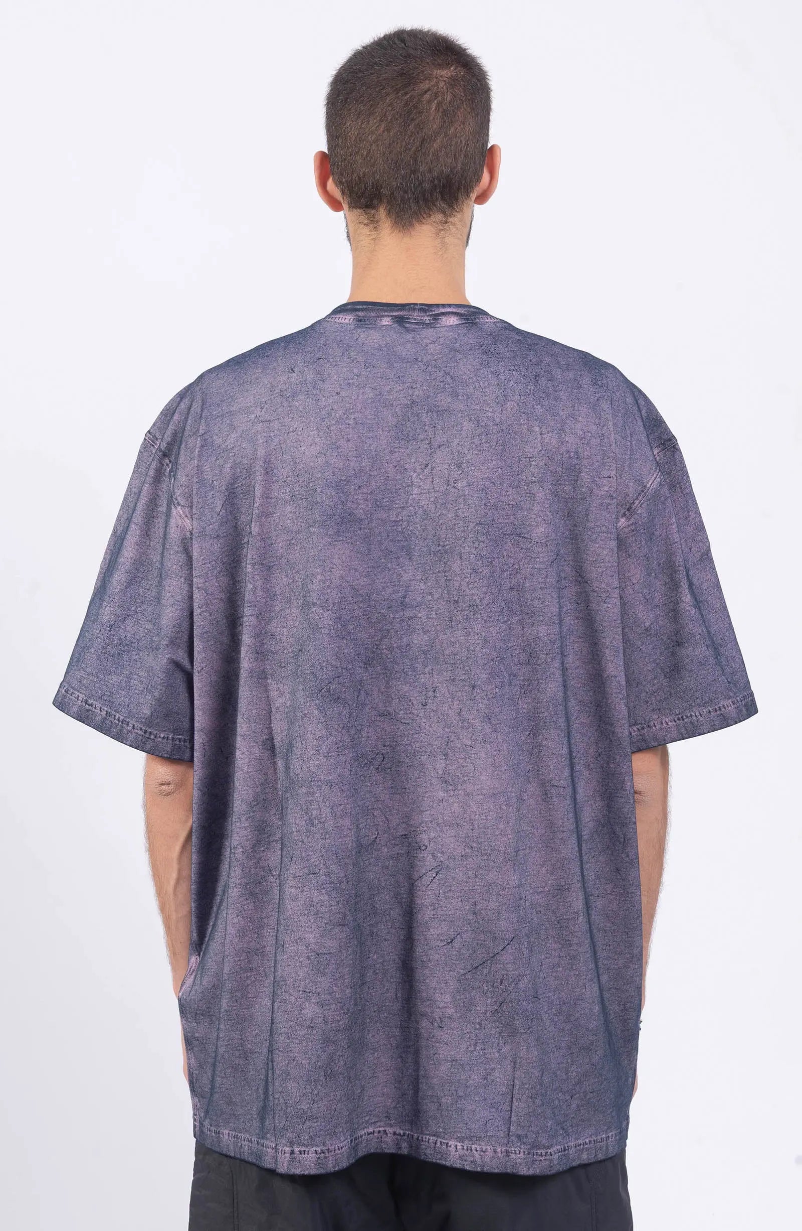 Stone Island, Mens T-Shirt, Ink Blue Velo Effect Finish V0026, Raised Print, Short Sleeves, Garment Dyed, Stone Island Print, Back Photo. 