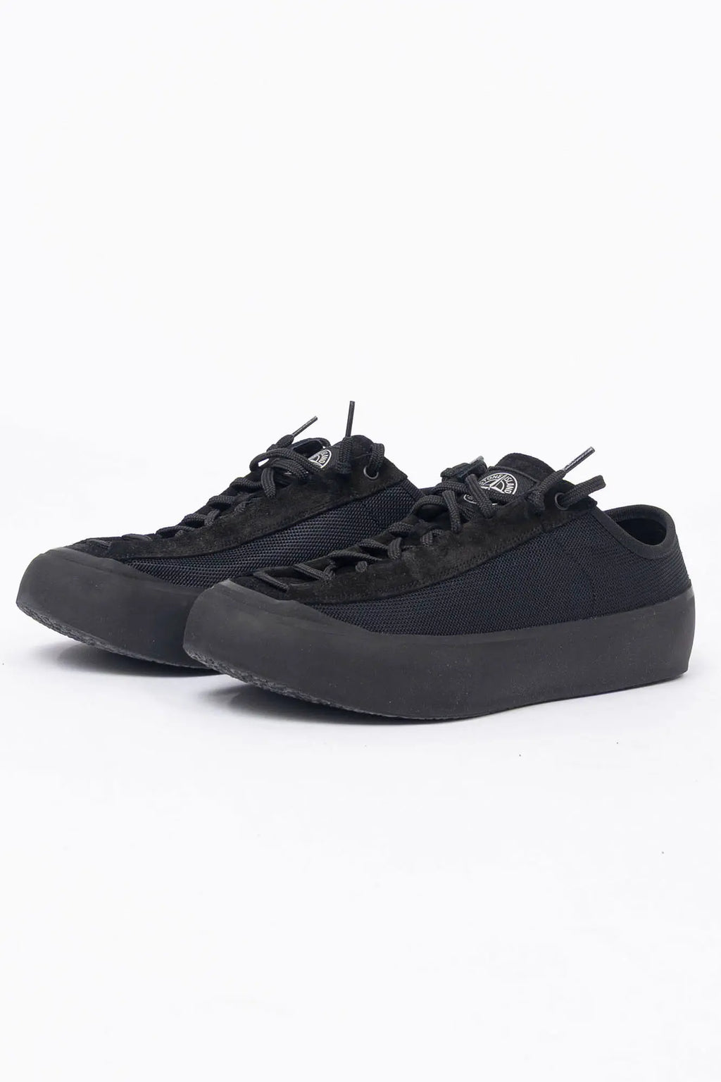 Stone Island, Mens Shoes, Black V0029, Mesh Fabric, Leather, Rubber, Breathable, Breathing, Lightweight, Compass Logo, 3/4 View. 