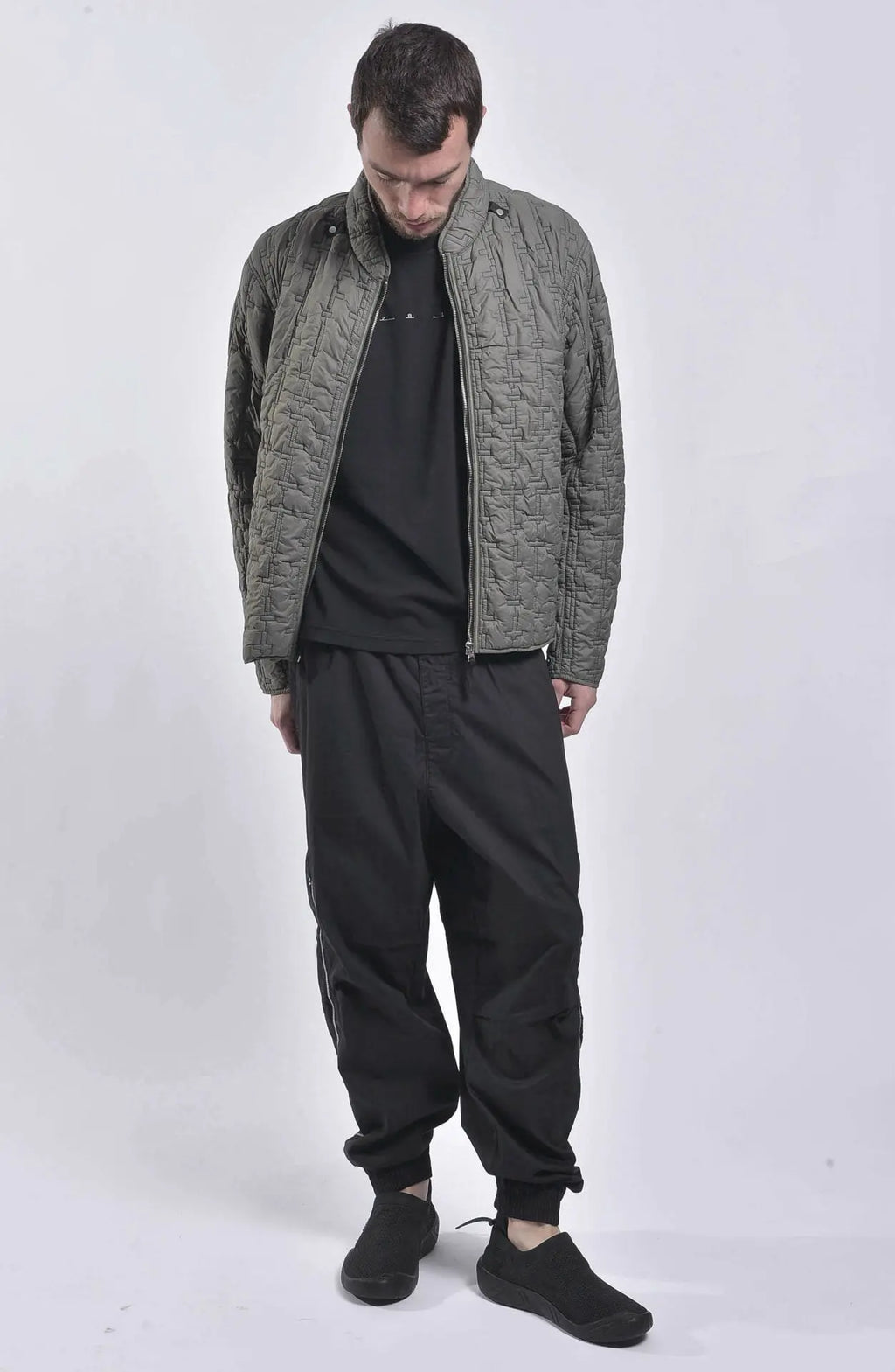 Stone Island, Shadow Project, Mens Jacket, PrimaLoft Insulated, Zipper, Stone Island Button,  Grey, Unzipped, Full Body Front Photo