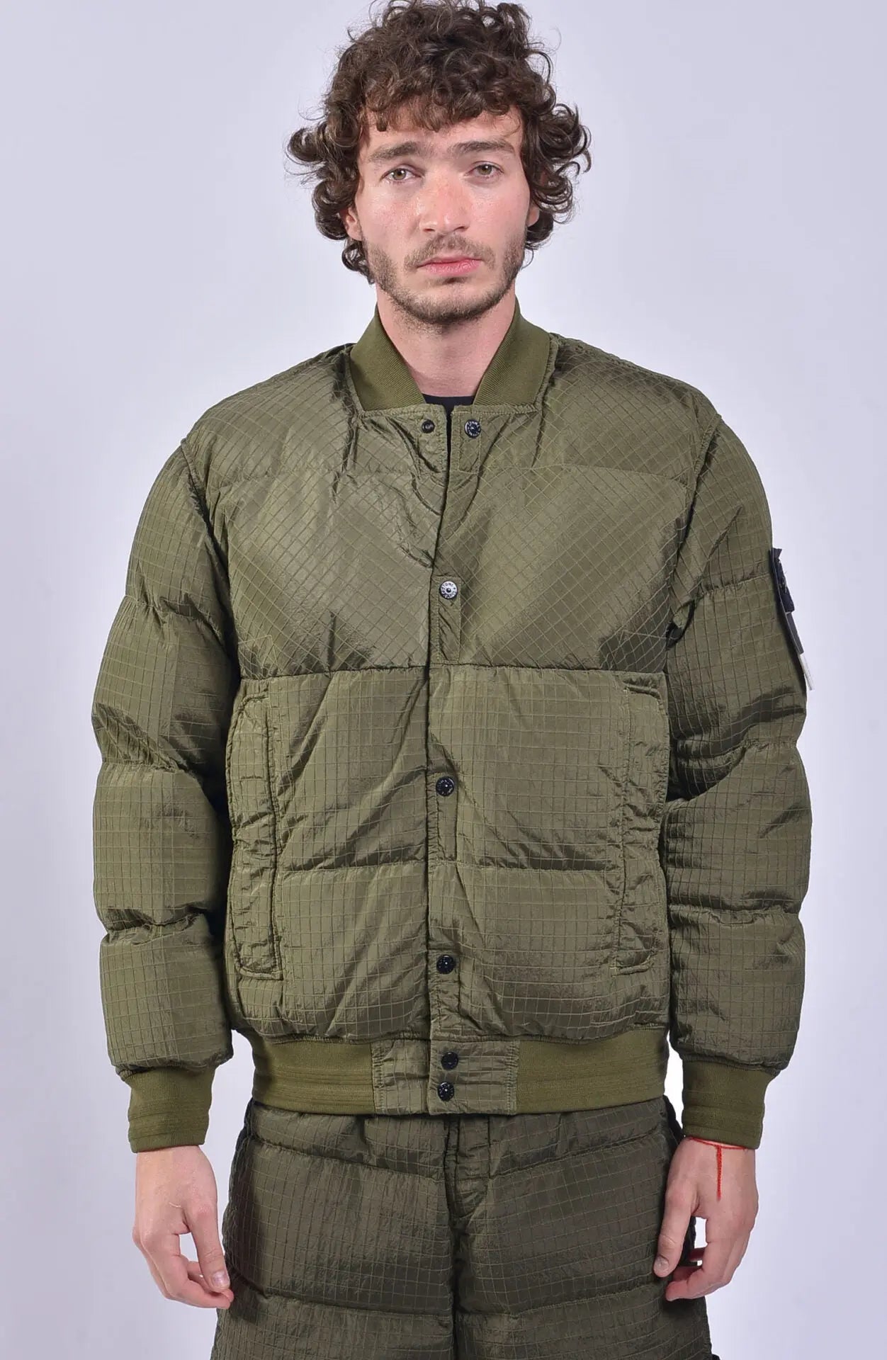 Stone Island, Mens Jacket, Bomber Jacket, Macro Ripstop, Green, Pockets, Stone Island Buttons, YKK Zipper, Stone Island Badge, Front Photo. 