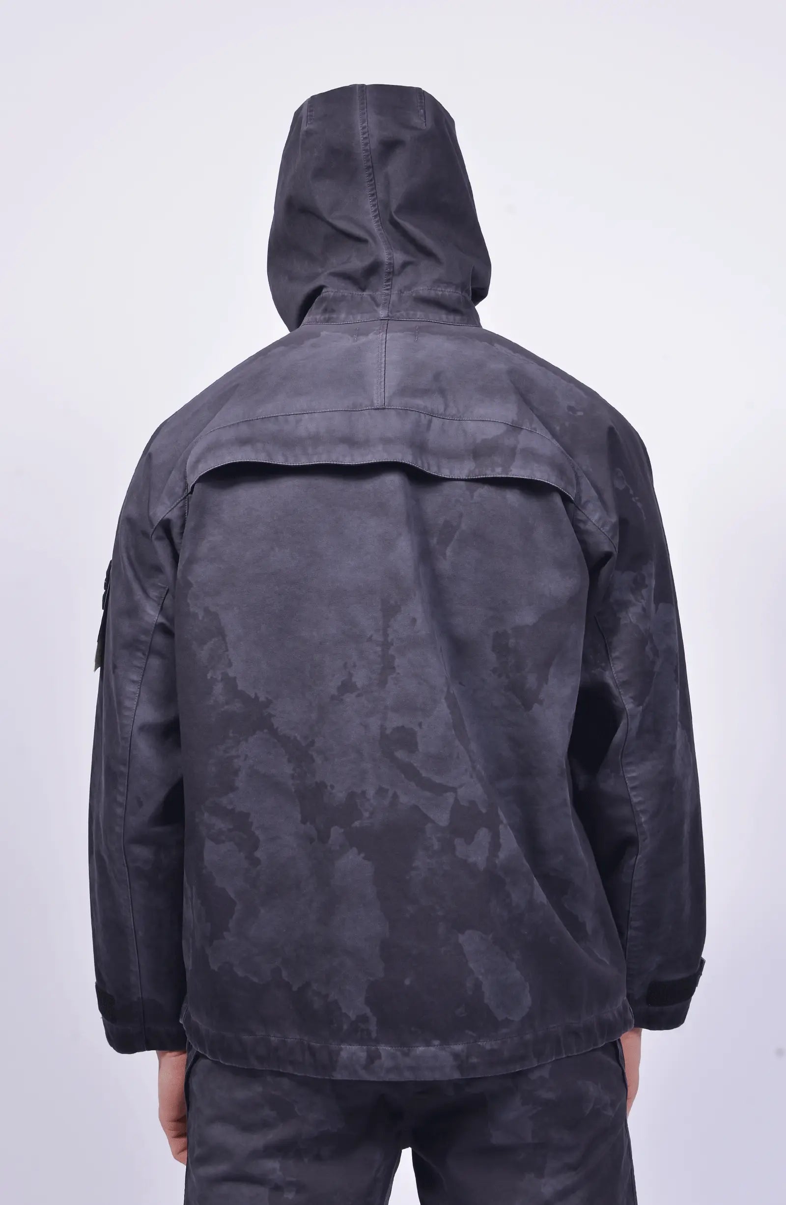 Stone Island Shadow Project, Mens Jacket, Laser Camo Grey V0062, YKK Zippers, Compass Badge, Hooded, Velcro Sleeve Ends, Любо Чука, Back photo. 