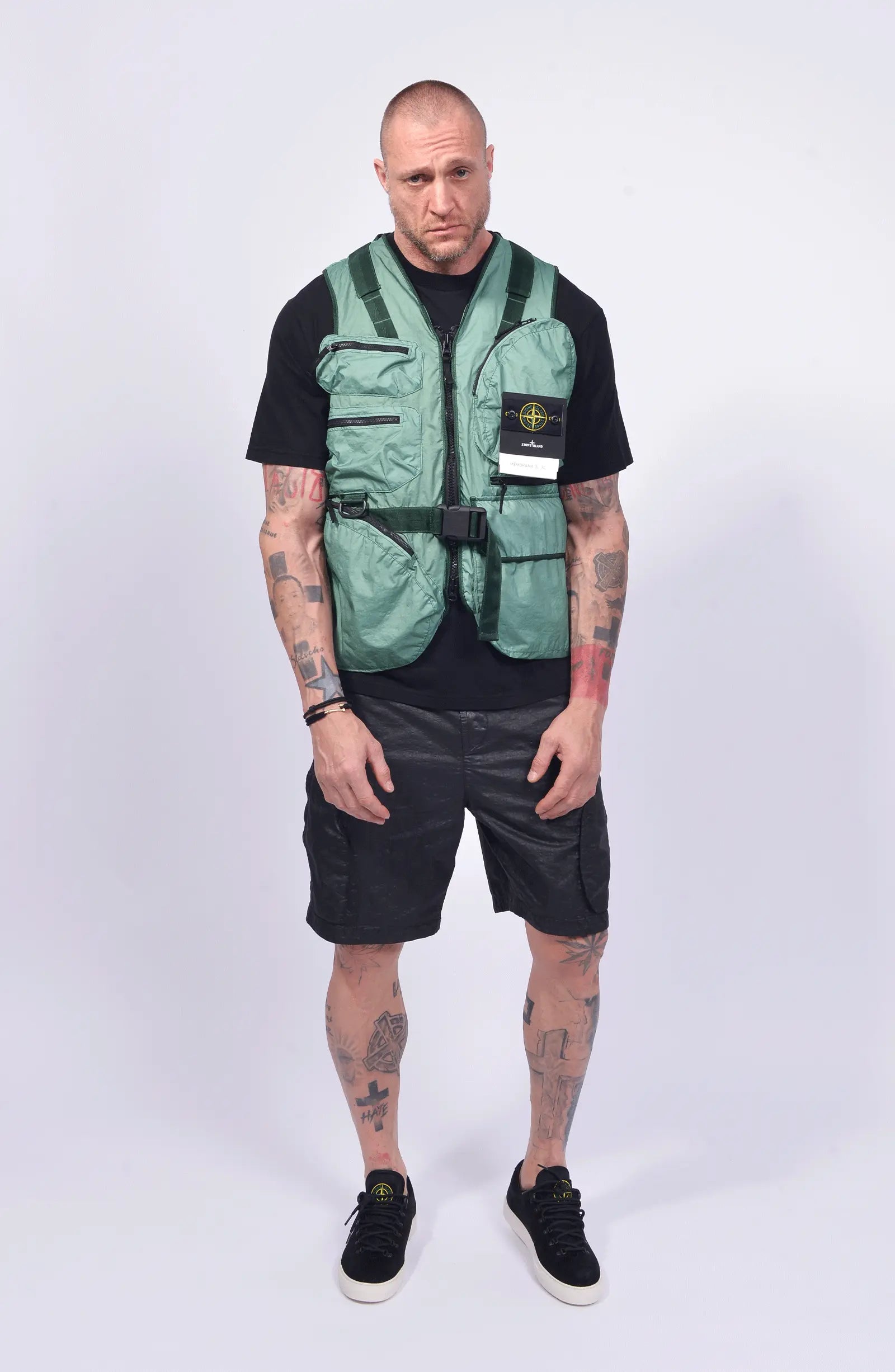 Stone Island, Mens Vest, Mint Green V005B, YKK Zippers, Pockets, Buckle, Compass Badge, Любо Чука, Full Body Photo. 