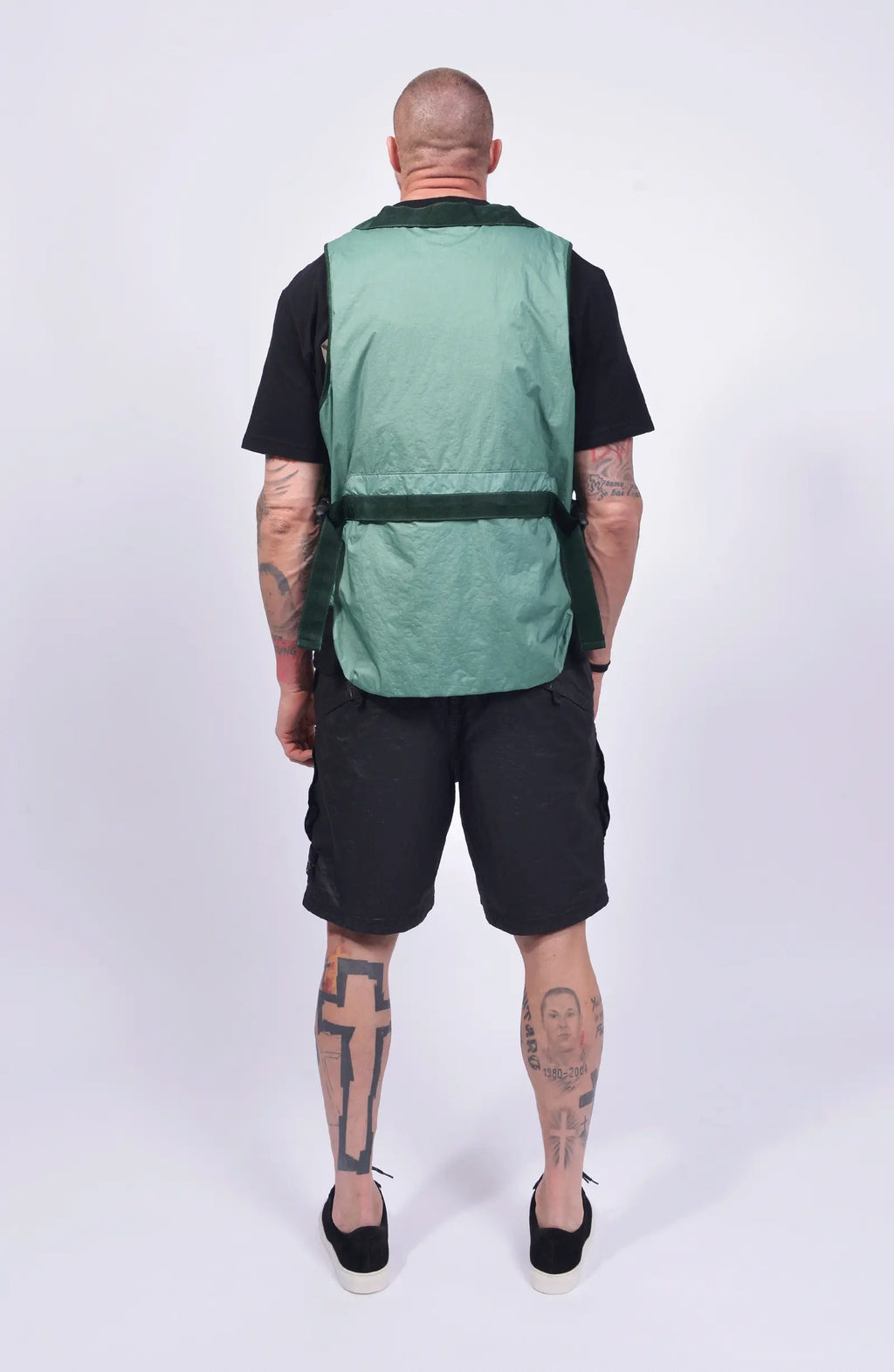 Stone Island, Mens Vest, Mint Green V005B, YKK Zippers, Pockets, Buckle, Compass Badge, Любо Чука, Full Body Back Photo. 