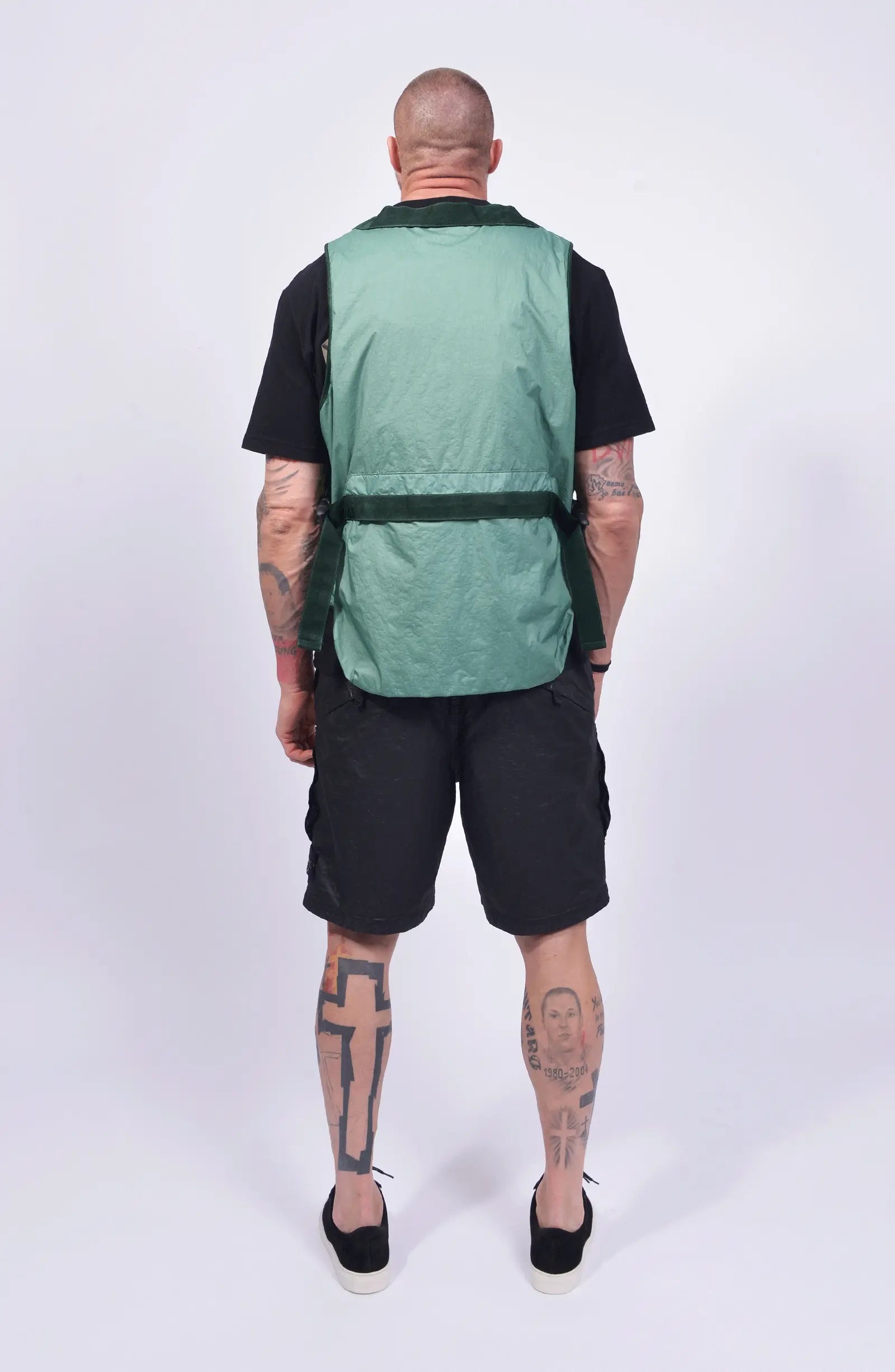 Stone Island, Mens Vest, Mint Green V005B, YKK Zippers, Pockets, Buckle, Compass Badge, Любо Чука, Full Body Back Photo. 