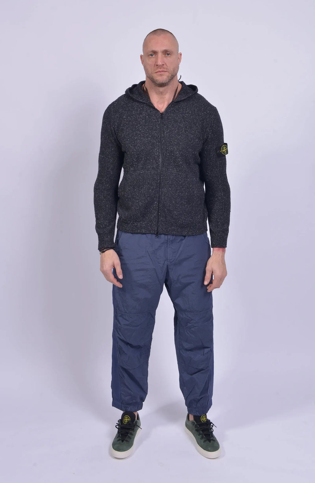 Stone Island, Mens Pants, Pastel Blue V0046, Loose Fit Joggers, Elasticated waistband, Drawstrings, Side Pockets, Compass Badge, Elasticated Ankles, Full Body Front Shot. 