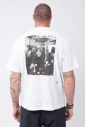 Stone Island, Mens T-Shirt, White V0001, Short Sleeves, Wide Fit, Front and Back Print, Ribbed Hem and Neck, Ribbed Sleeve Cuffs, Carlo Rivetti Print, Carlo Rivetti in the Laboratory Print, Organic Cotton, Ivory, Off-White, Back Portrait. 