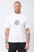 Stone Island, Mens T-Shirt, White, Dyed, Front and Back Print, Compass Print, All Around Compass, Logo Print, Compass Logo, Logo-patch, Stone Island Badge, Short Sleeves, Wide Fit, Front Portrait. 