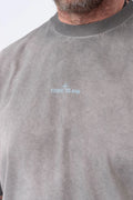Stone Island, Mens T-Shirt, Black V0029, Uneven Cold Dyed, Front and Back Print, Wide Fit, Ribbed Hem, Ribbed Cuffs, Ribbed Neck, 100% Cotton, Organic Cotton, Blue Print, Graphic Back Print with Compass Logo, Logo-patch, Crew Neck, Round Neckline, Front Stone Island Logo Print Close-up. 