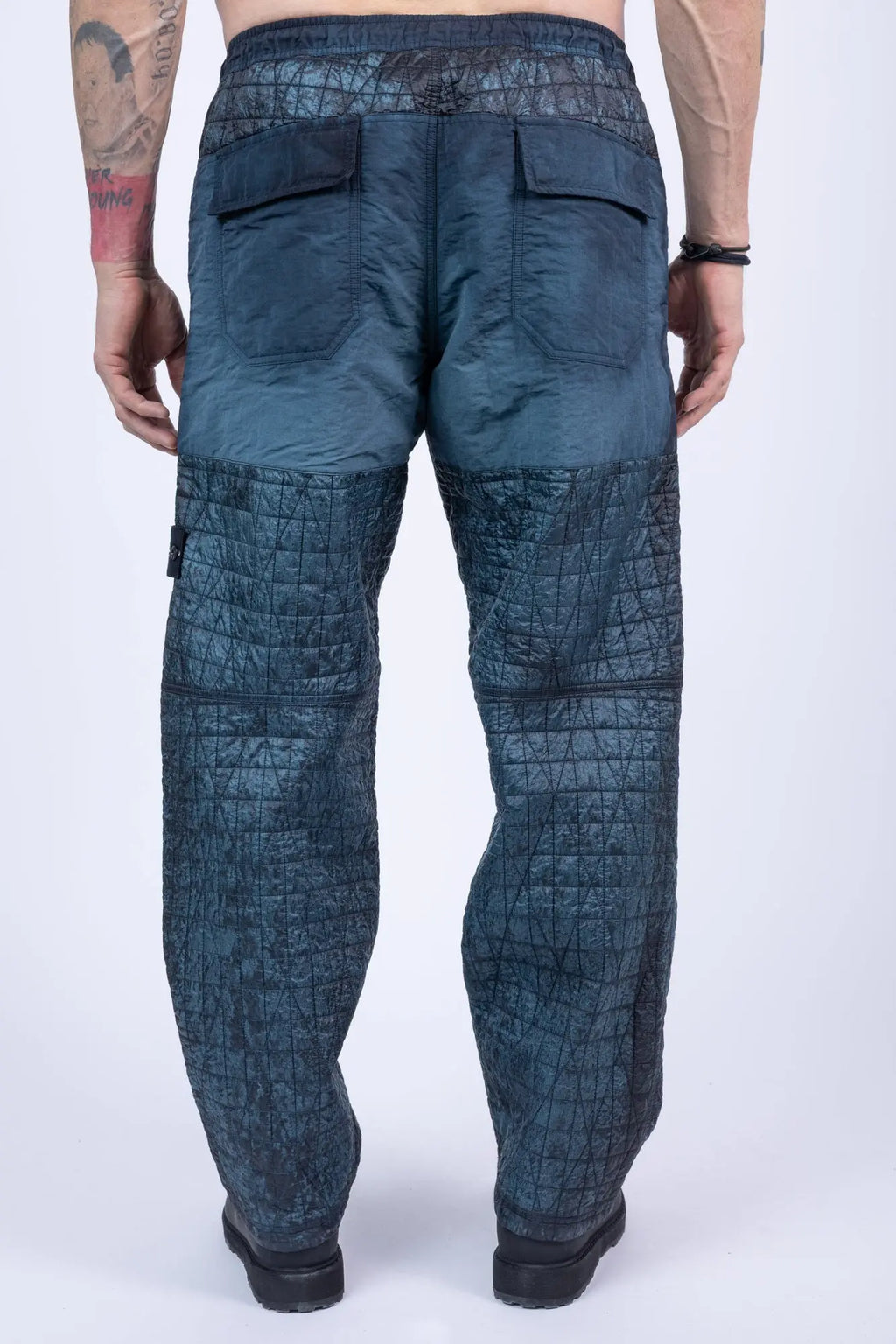 Stone Island, Mens Pants, Blue on Black V0029, Corrosion Treated, Compass Badge, Logo-patch, Limited Edition Stone Island Logo, Elasticated Cuffs, Side Pockets, Back Photo. 