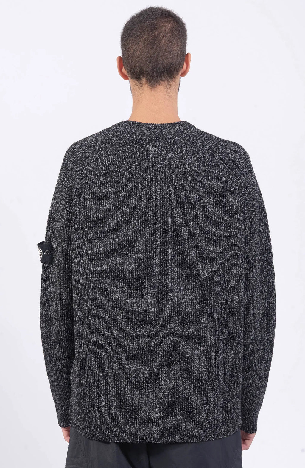 Stone Island, Mens Jumper, Black Melange V0M29, Reflective Coating, Long Sleeves, Limited Edition Bagde, Back Photo. 